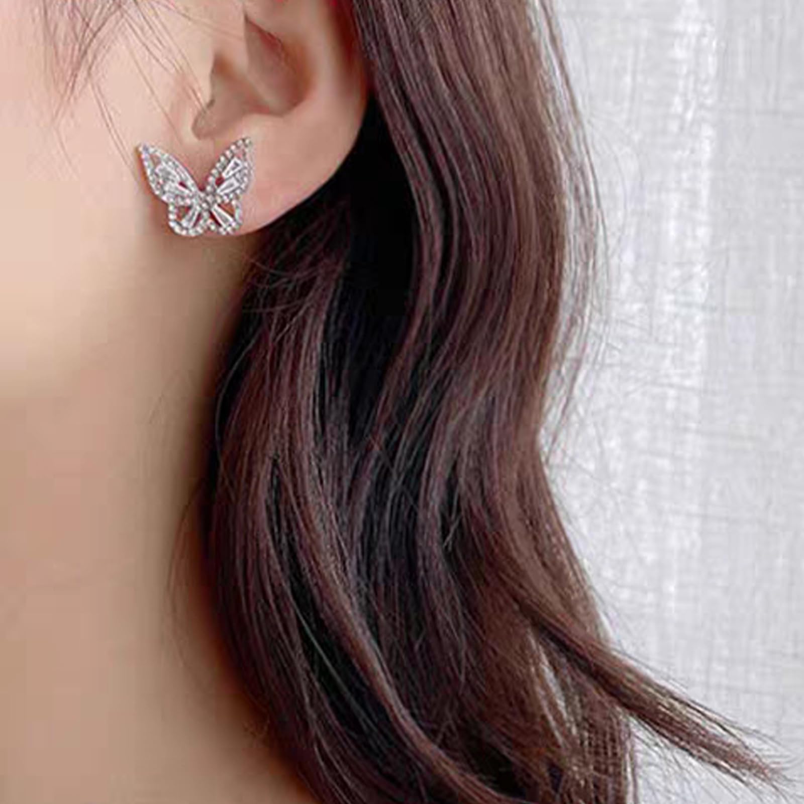 Silver Sparkly Bow Earrings for Women Rhinestone Chain Tassel Earring Crystal Fairy Teardrop Jewelry Gifts for Her Prom Dress Jewerly 2024(silver butterfly) Wedding Gifts