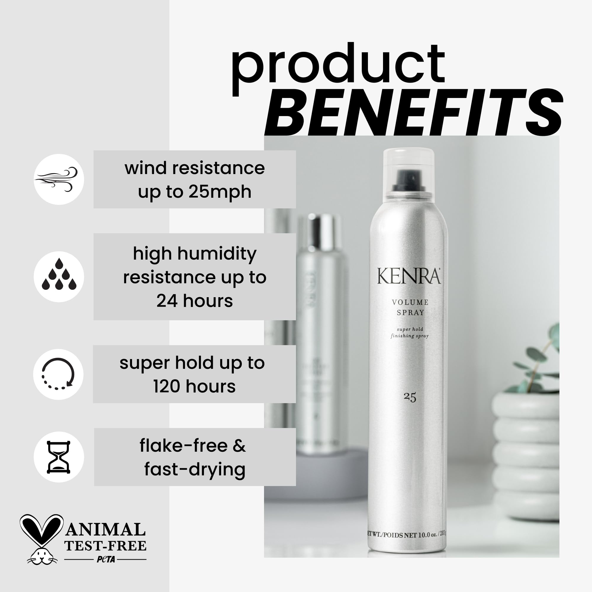 Kenra Professional Volume Spray 25 50% | Super Hold Finishing & Styling Hairspray | Flake-free & Fast-drying | Wind & Humidity Resistance | All Hair Types | 10 oz