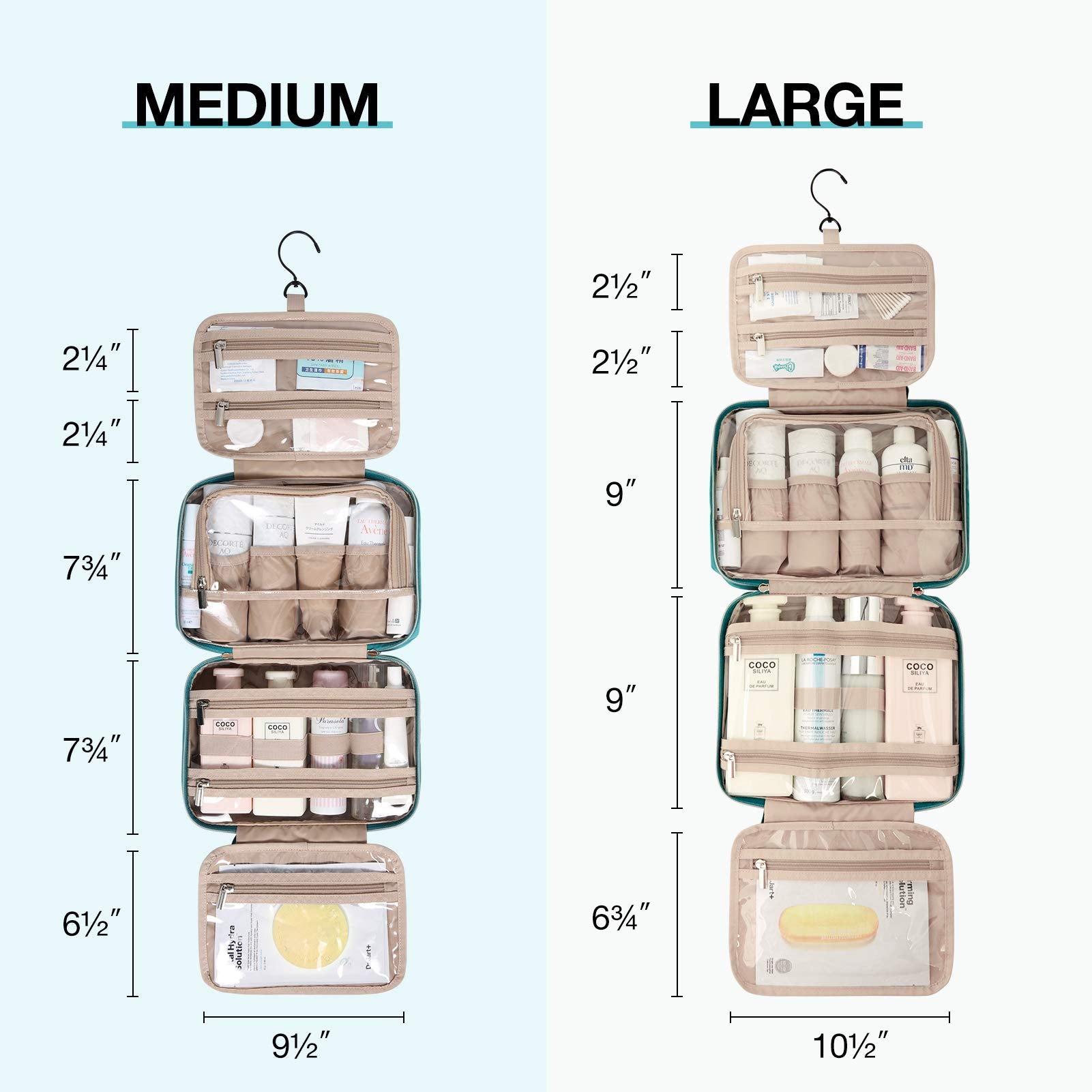 BAGSMART Toiletry Bag Hanging Travel Makeup Organizer with TSA Approved Transparent Cosmetic Bag Makeup Bag for Full Sized Toiletries, Medium-Blue