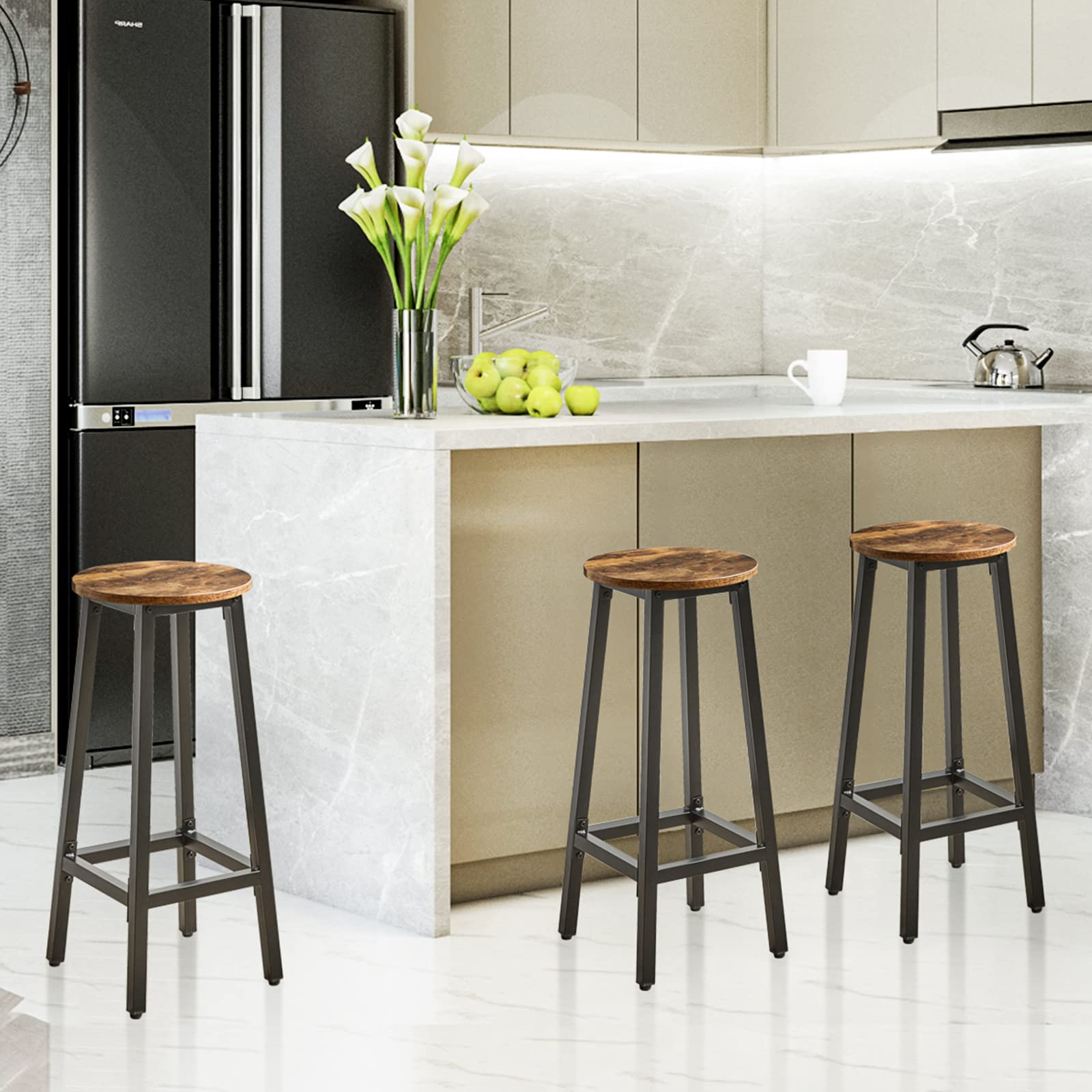 IBUYKE Set of 2 Bar Stools, 27.56-Inch High Seat, Backless Dining Counter Stools, Industrial Kitchen Breakfast Stools, for Dining Room Kitchen Counter Bar TMJ510H