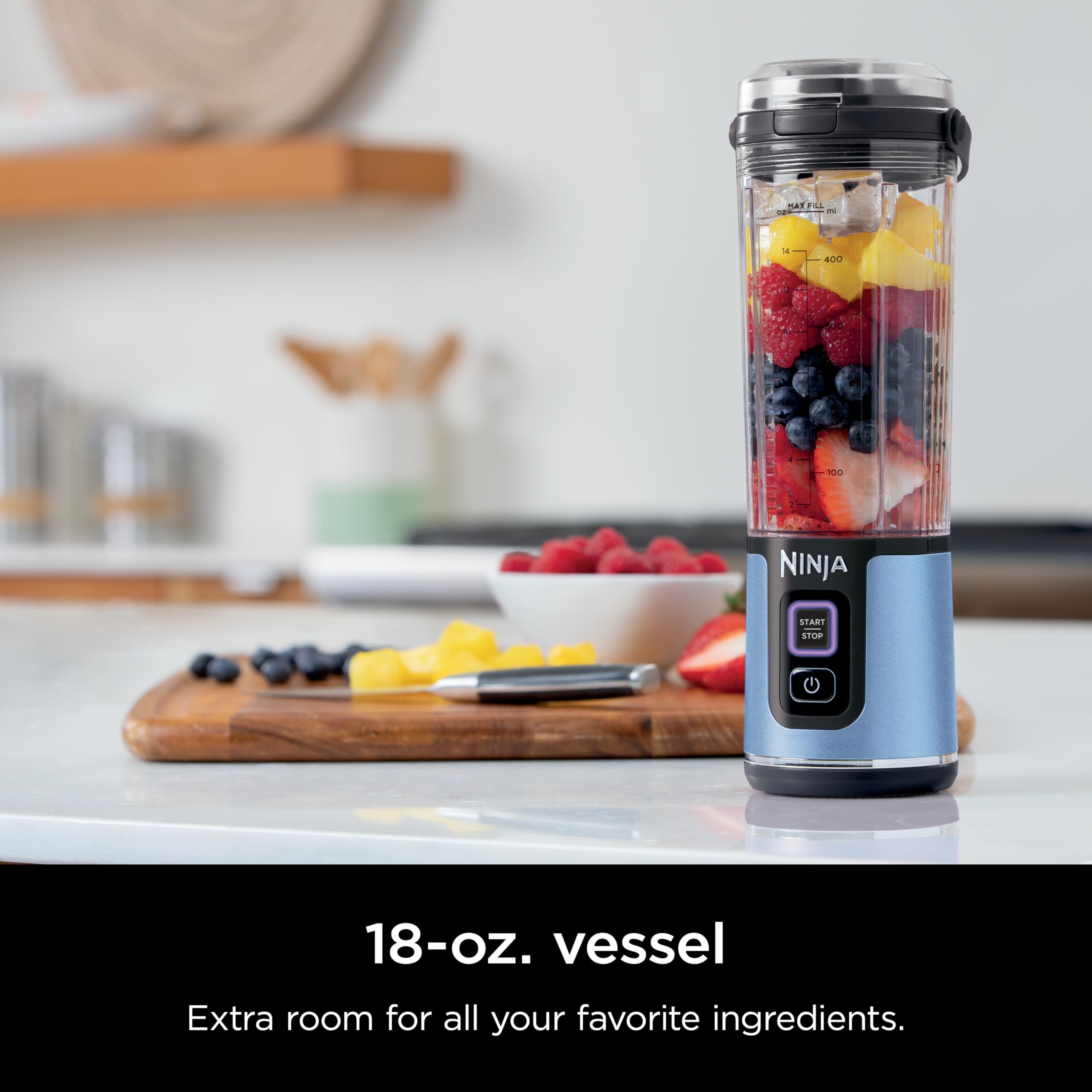 Ninja Blast Portable Blender, Cordless, 18oz. Vessel, Personal Blender For-Shakes and Smoothies, BPA Free, Leakproof-Lid and Sip Spout, USB-C Rechargeable, Dishwasher Safe, Metallic Blue, BC151BM