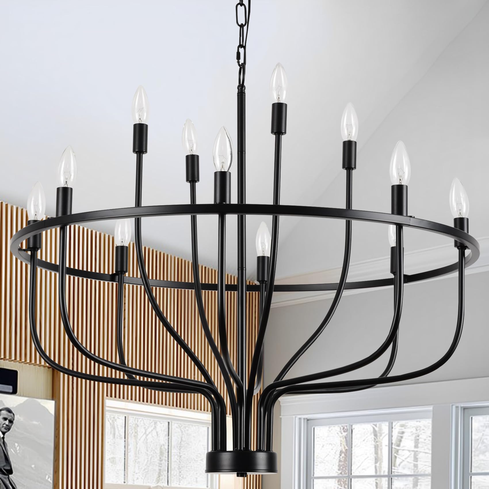 ZBMYRBZJ Black Chandelier 12-Light Industrial Iron Candle Chandelier Modern Suspended Farmhouse Chandeliers Pendant Light Fixtures for Dining Room Bedroom Living Room Kitchen Island Foyer E12 Bulb