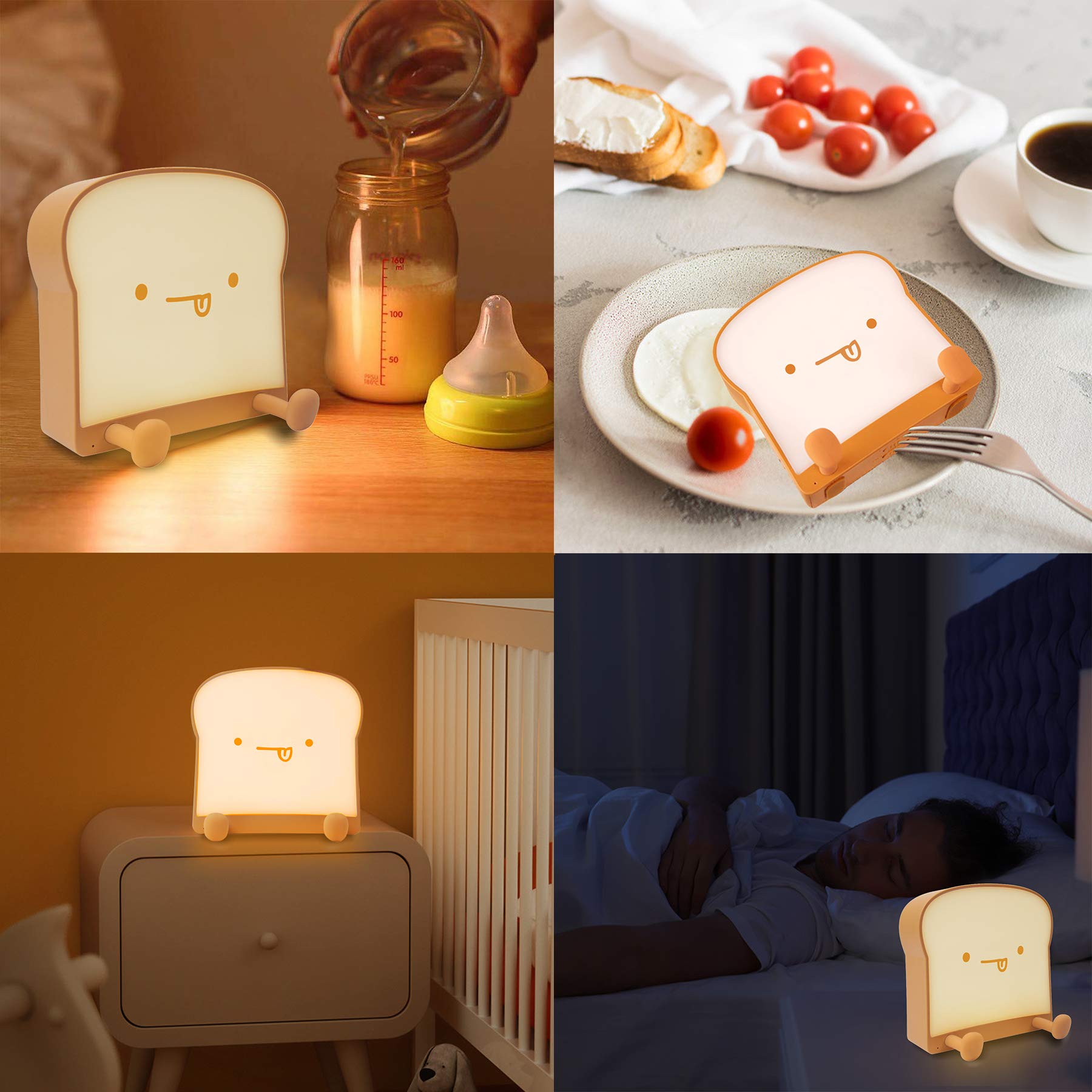 QANYI Cute Night Light Toast Bread LED Night lamp with Rechargeable, Portable Bedroom Bedside Bed lamp Christmas Gifts Ideas for Tween Teenage Teenager Teens Girls Boys Women