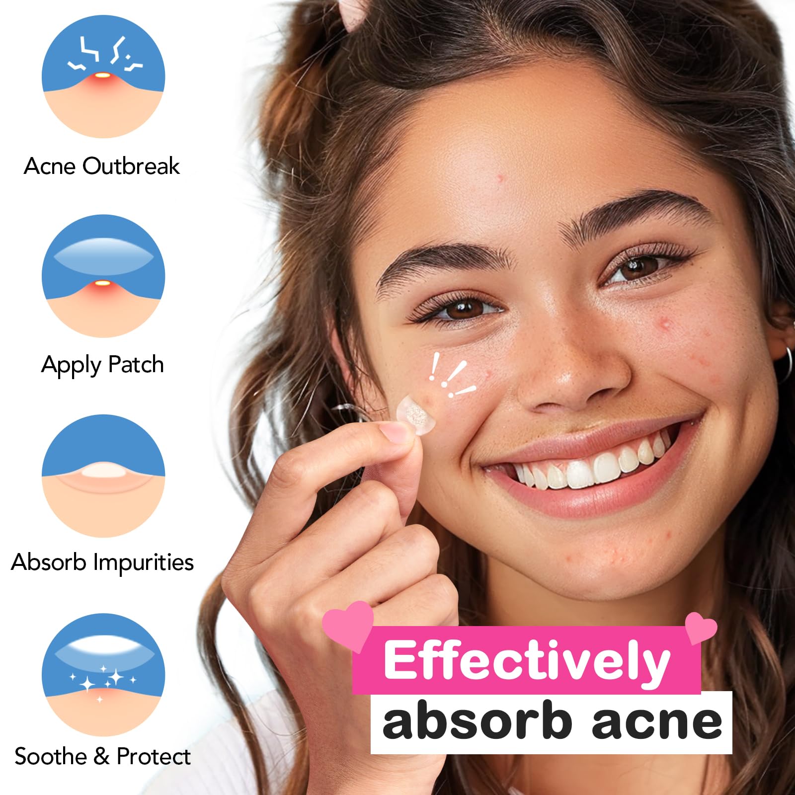 Pimple Patches for Face 7 Sizes Day and Night Acne Patches Heart Zit Patches Cute Spot Stickers with Tea Tree & Centella Oil, Strong Adhesion Zit Covers (412 Count)