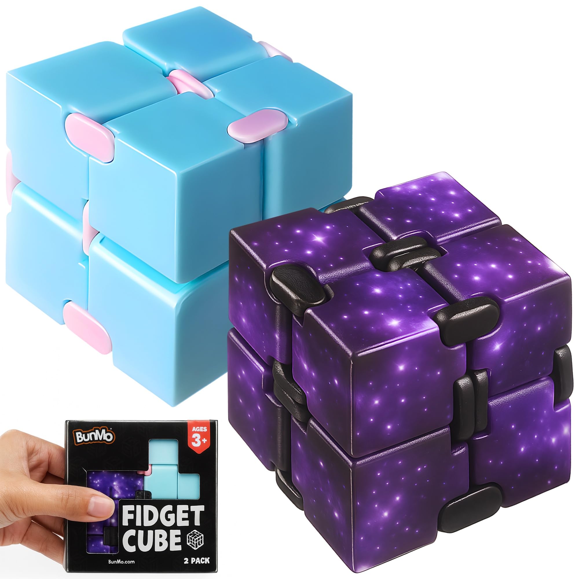BUNMO Stocking Stuffers for Teens and Adults - Infinity Cube Fidget Toy - Teen Boy Toys - Quiet Folding Desk Fidget with Smooth Hinges, Durable ABS - 2 Pack Plastic
