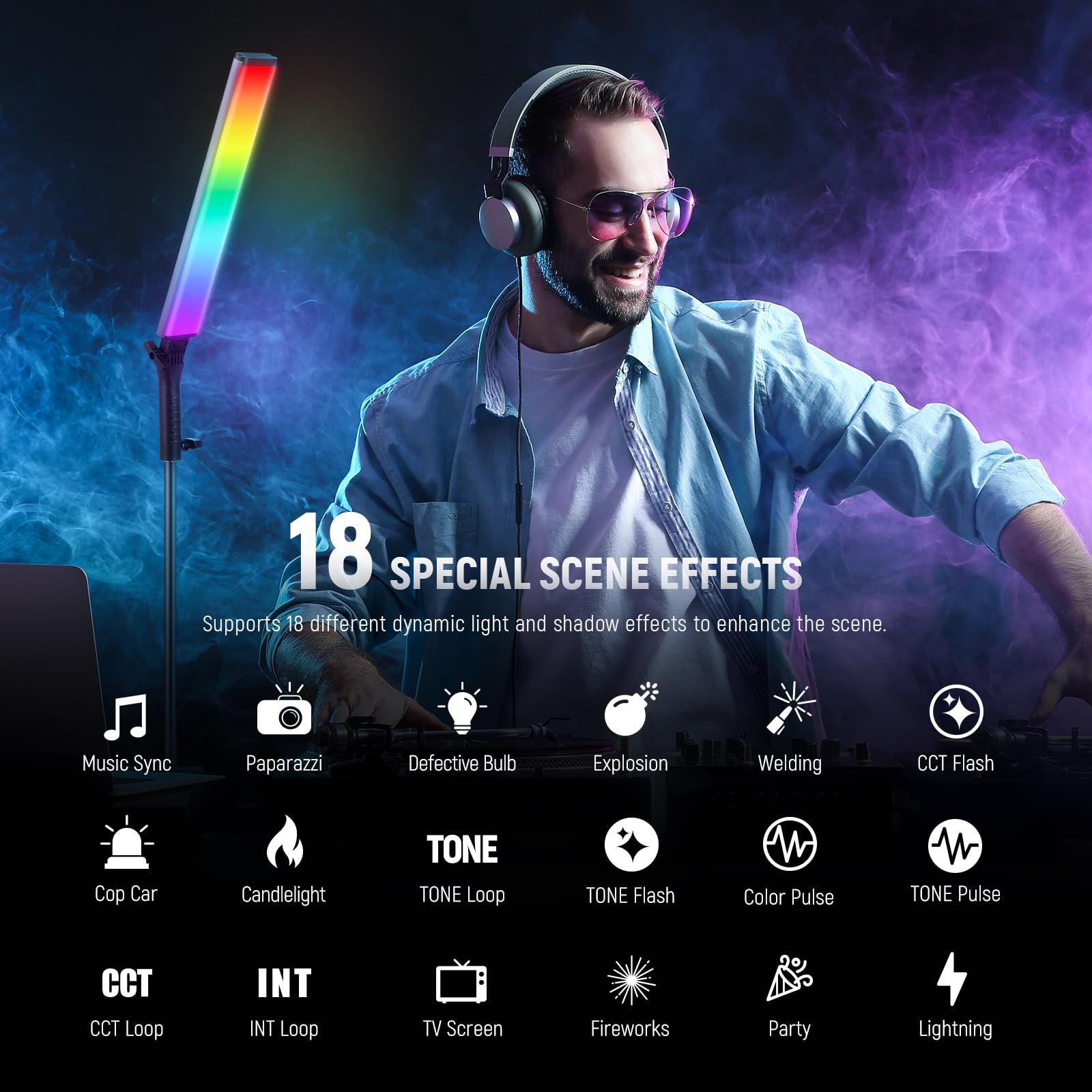 NEEWER RGB Light Wand with 2.4G/APP Control, Upgraded 360° Touchable RGBWW Hue Mixer Photography Handheld LED Video Lighting Stick with 2500K-10000K, CRI/TLCI97+, 18 Scenes, 7.4V/31Wh Battery, BH-30S