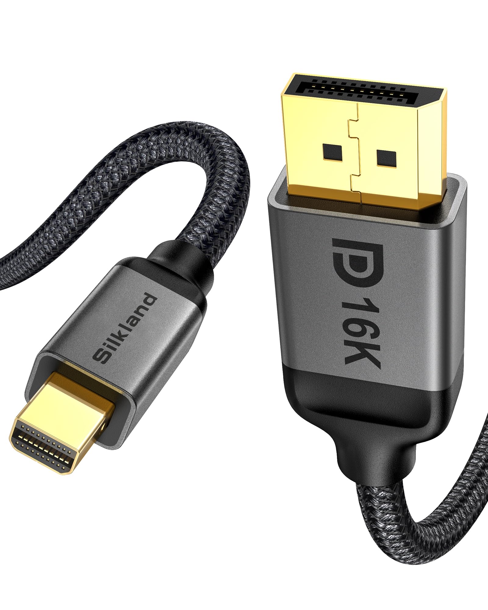 Silkland 16K Mini DisplayPort to DisplayPort 2.1 Cable, [16K@60Hz, 8K@120Hz, 4K@240Hz] 80Gbps Bi-Directional, HDR, G-Sync, Mini DP [Thunderbolt 2] for Gaming Laptop, MacBook, Monitor,6.6FT