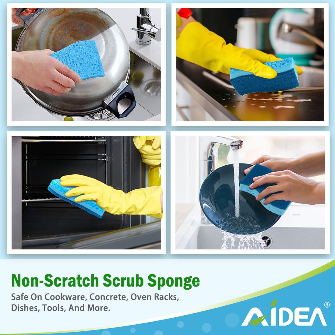 AIDEA Sponges Kitchen, Non-Scratch Scrub Sponges, 24Count, Sponges for Non-Stick Cookware, Kitchen Sponges for Dishes, Cleans Fast Without Scratching, Cleaning Sponge for Kitchen, Bathroom, Household