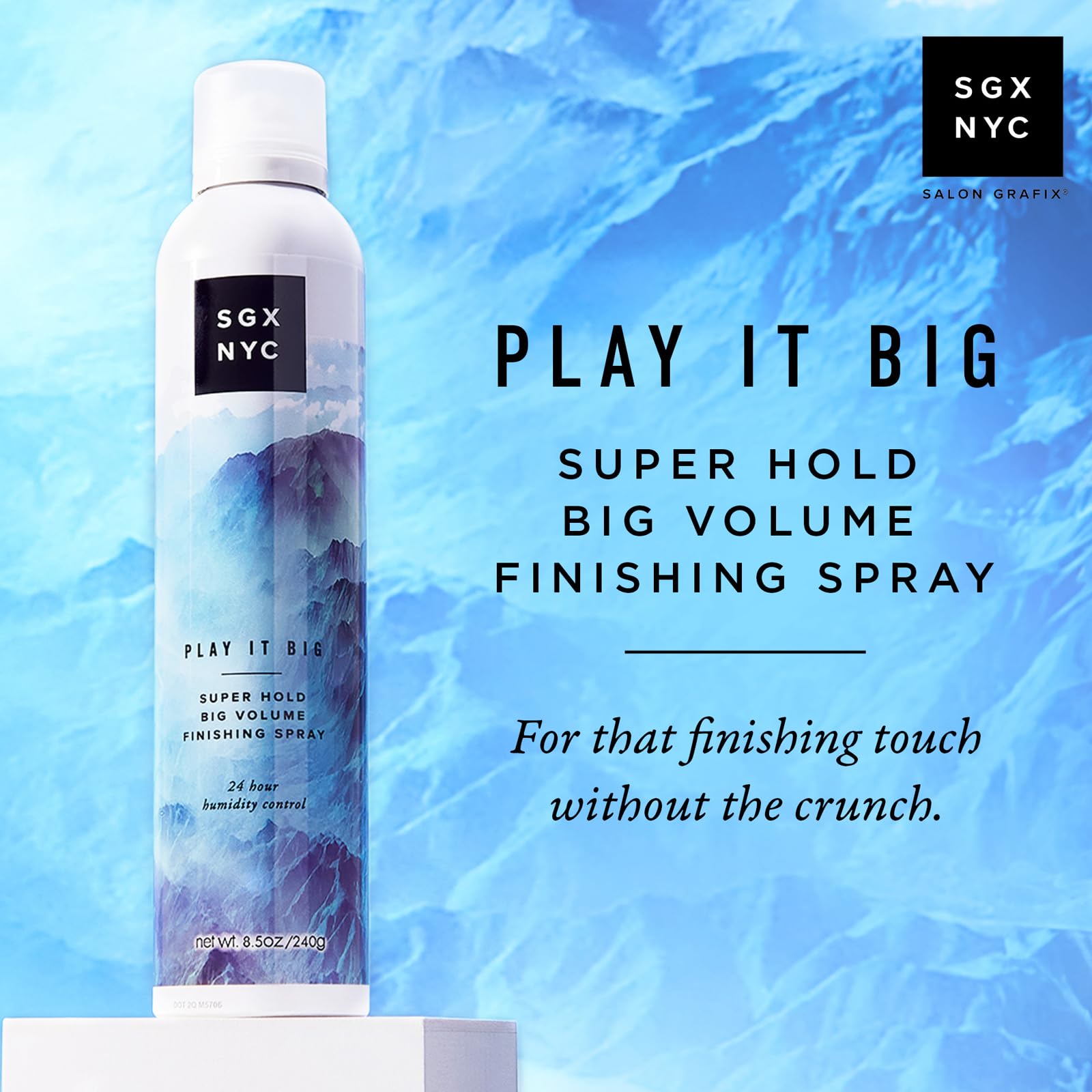 SGX NYC Play it Big Volumizing Finishing Hair Spray - Long Lasting Hair Spray with Anti Frizz Finish - Paraben Free with Coconut Oil - 8.5 oz