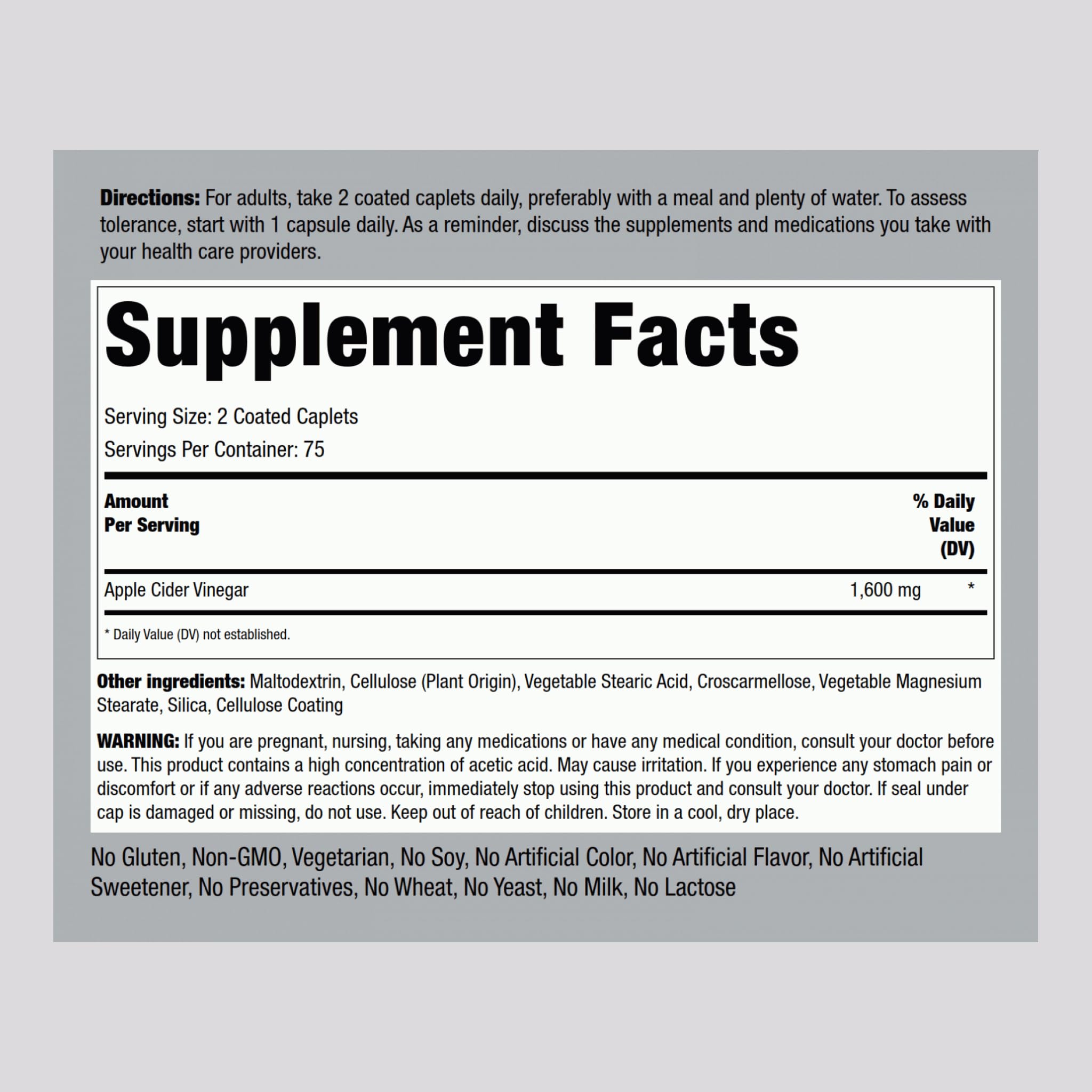 Piping Rock Apple Cider Vinegar Caplet Capsules | 1600mg | 150 Pills | High Potency | Extra Strength ACV Supplement | Vegetarian, Non-GMO, Gluten Free