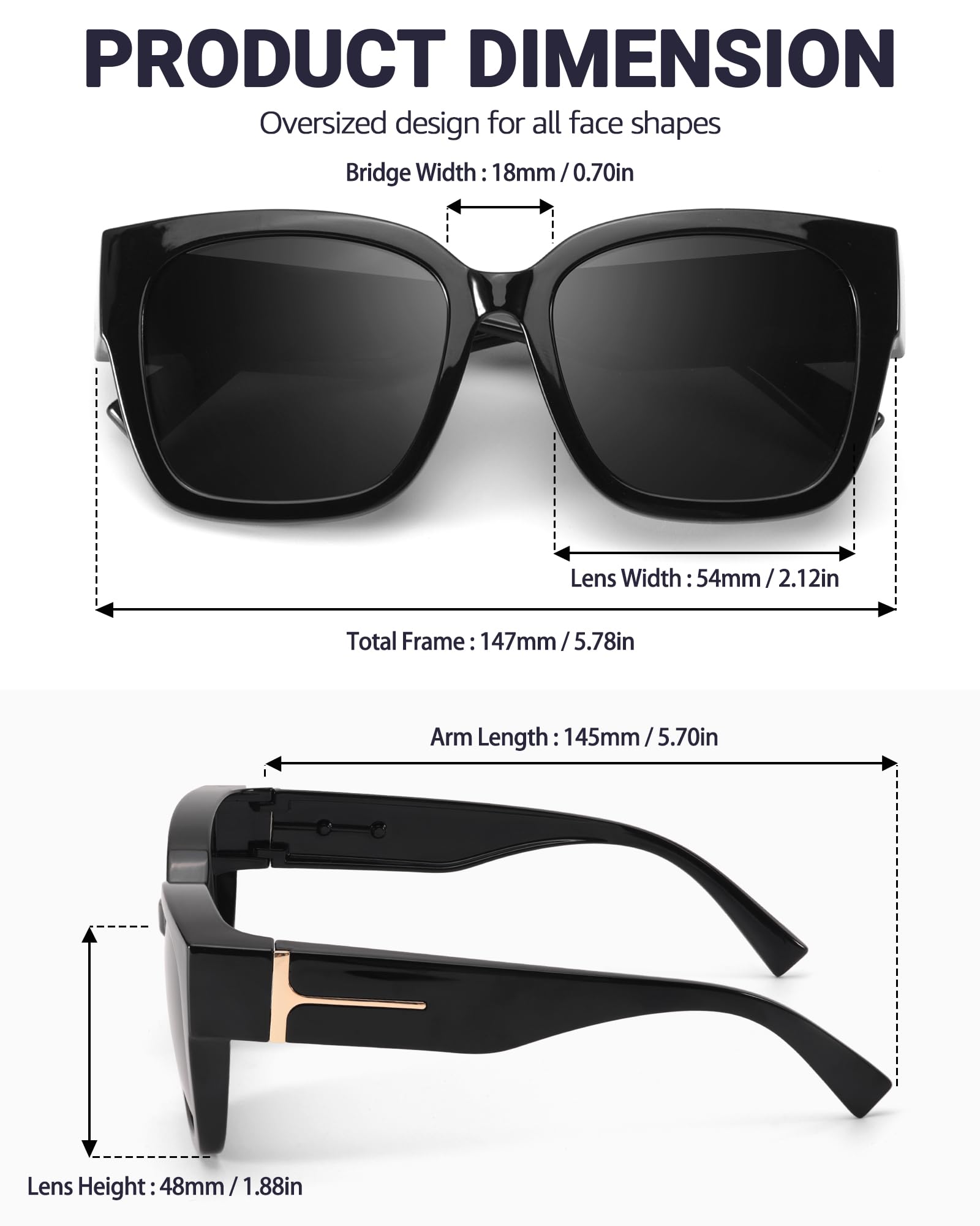 TJUTR Oversized Polarized Fit Over Glasses Sunglasses For Women, Large Trendy Square Shades For Driving with UV400 Protection