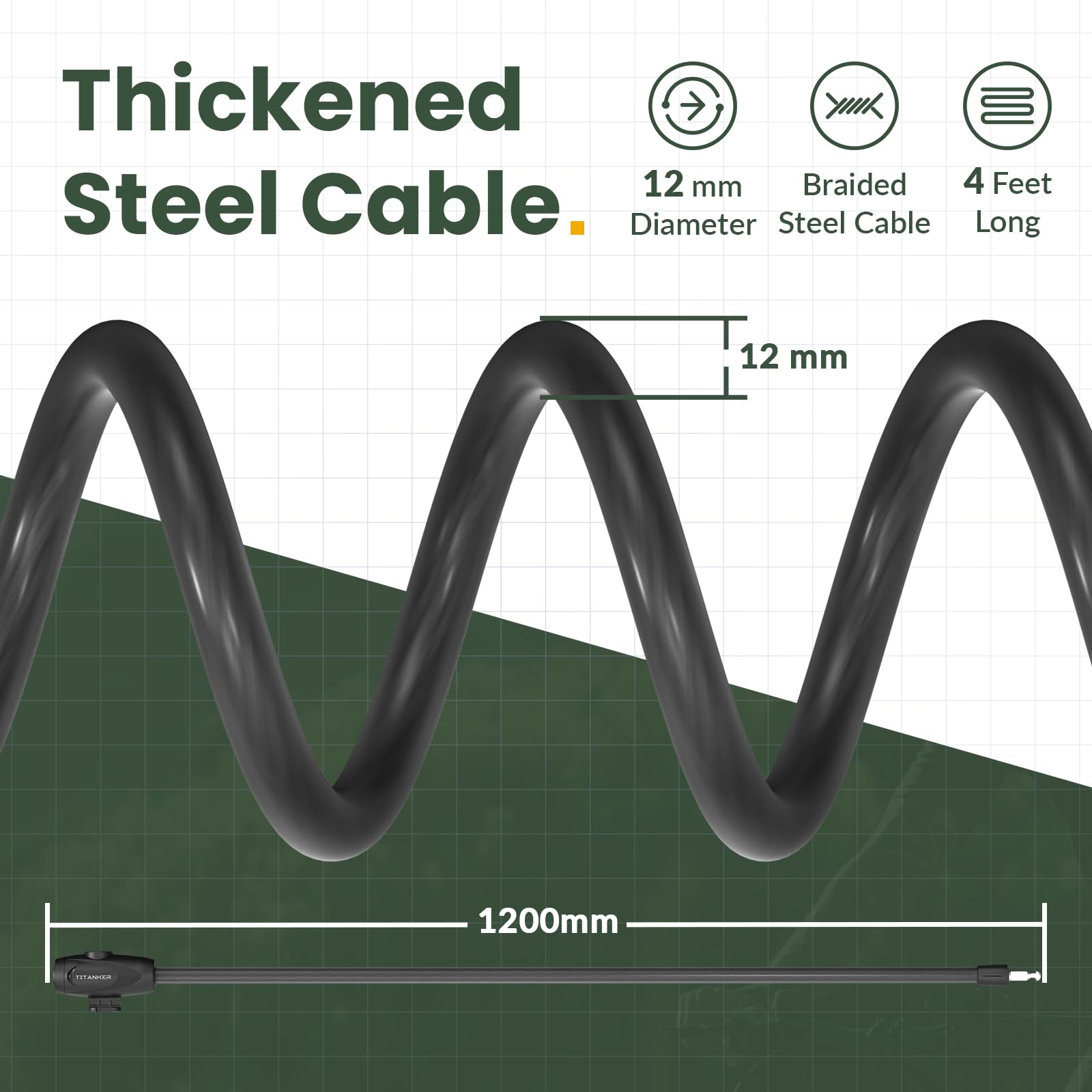 Titanker Bike Lock, Bike Lock Cable 4 Feet Coiled Secure Bicycle Lock with Keys Scooter Lock Bike Locks 1/2 Inch Thick Heavy Duty Anti Theft Bike Cable Lock with Mounting Bracket