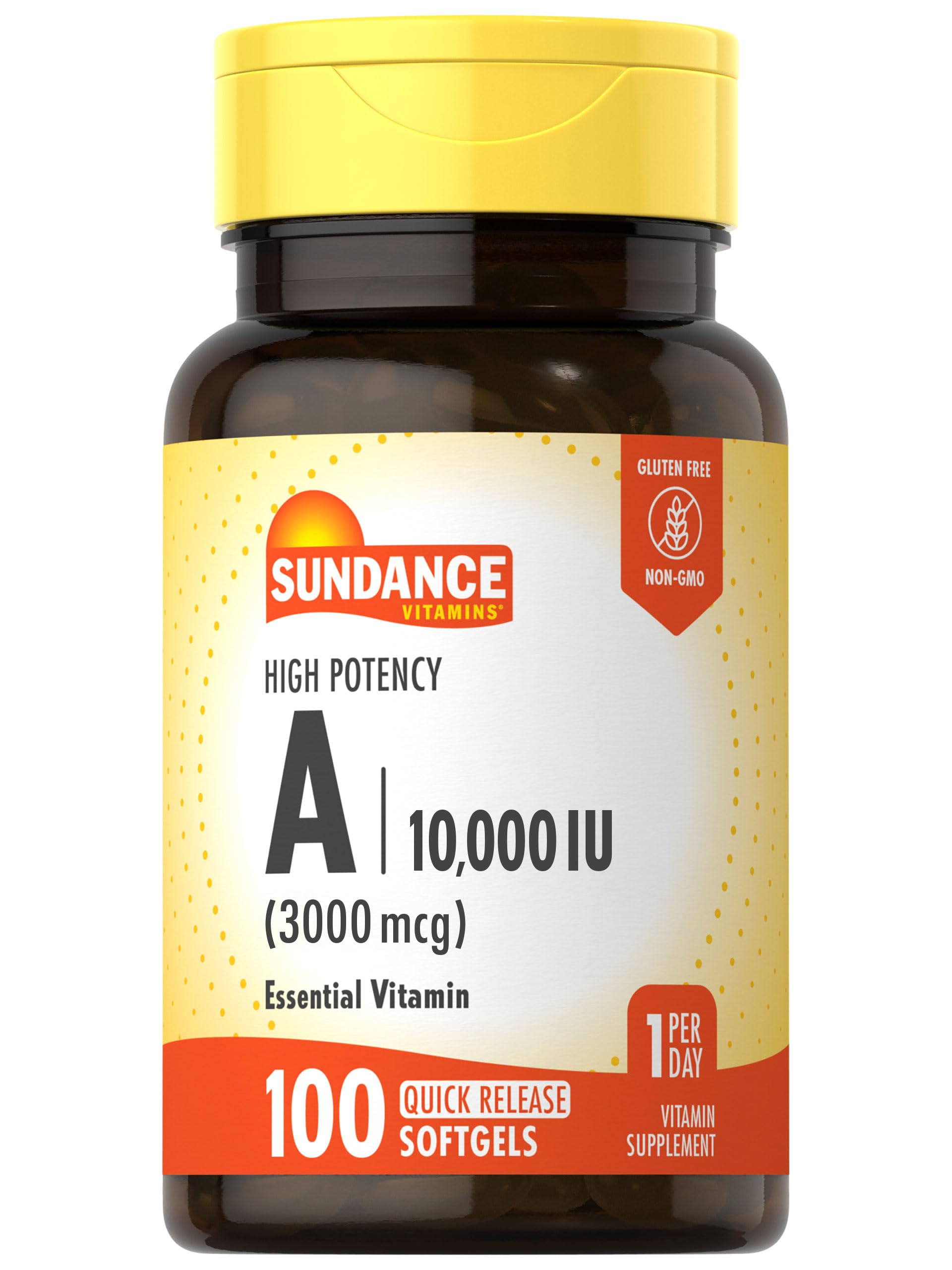 Sundance High Potency Vitamin A Softgels | 3000mcg | 100 Count | Essential Vitamin | Non-GMO and Gluten Free Supplement