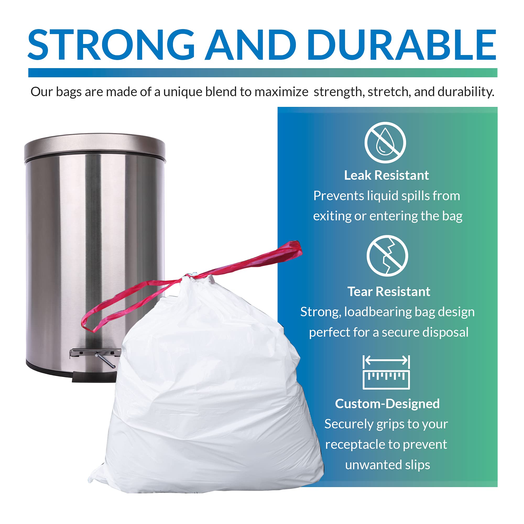 Reli. 8-10 Gallon Trash Bags Drawstring | 250 Count | 22"x23" | 6, 8, 10 Gallon Drawstring Garbage Bags | White Trash Can Liners | Small - Medium