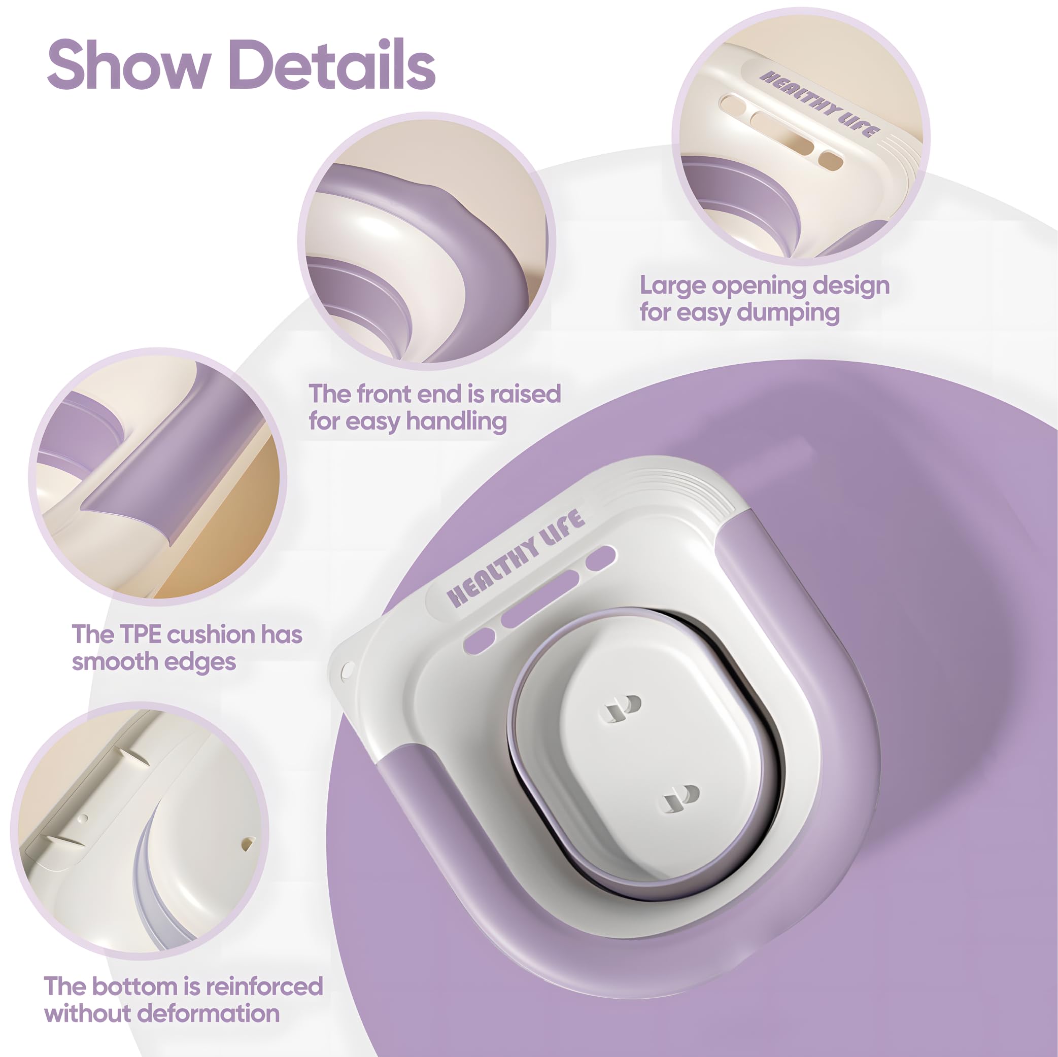 Sitz Bath, Unisex Sitz Bath for Toilet, Electric Sitz Bath for Hemorrhoids, Sitz Bath Soak Tub, Sitz Bath Postpartum Care, Home Use Portable for Easy Storage, Collapsible Storage, Wide Seat (Purple)