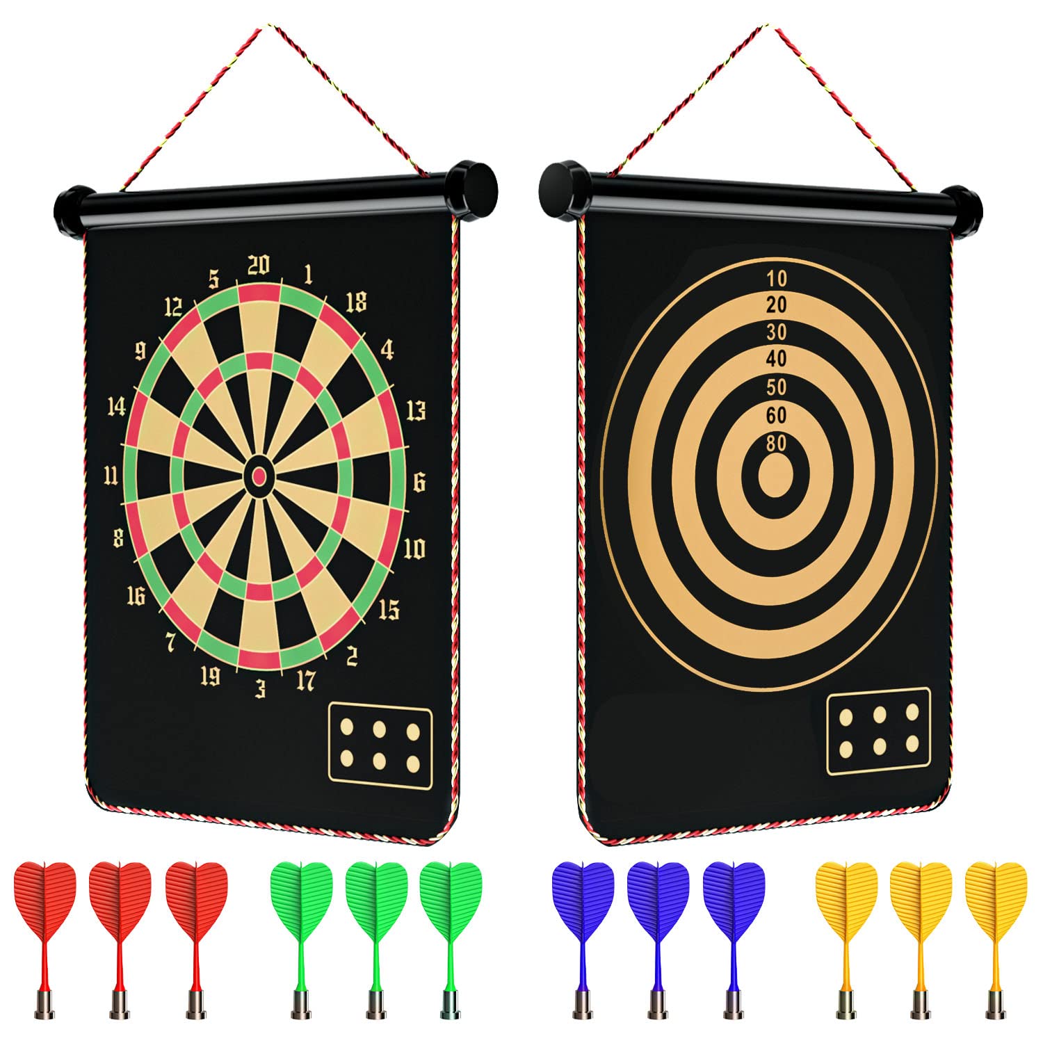 Mixi Magnetic Dart Board for Kids, Outdoor Toys Kids Games Double Sided Dart Board Games Set for Boys with 12 Darts, Best Toys Gifts for Teenage Boys Girls Age 5 6 7 8 9 10 11 12 13 14 15 16 Years