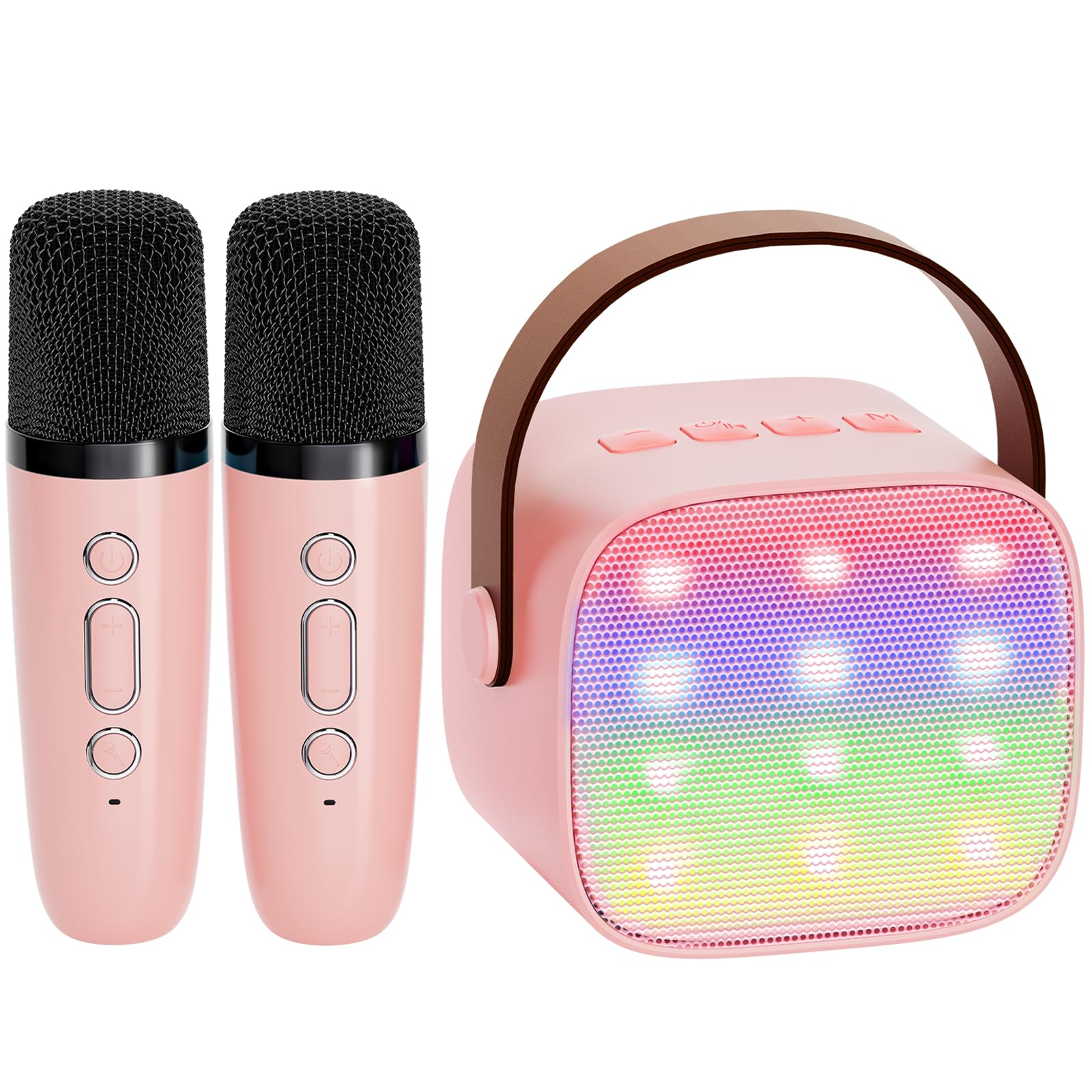 YLL Mini Karaoke Machine for Kids Adults, Portable Bluetooth Speaker with 2 Wireless Microphones, Christmas Birthday Gifts Toys for Girls Ages 4, 5, 6,7, 8,9,10,11,12+ Years Old Toddler (Lightpink)