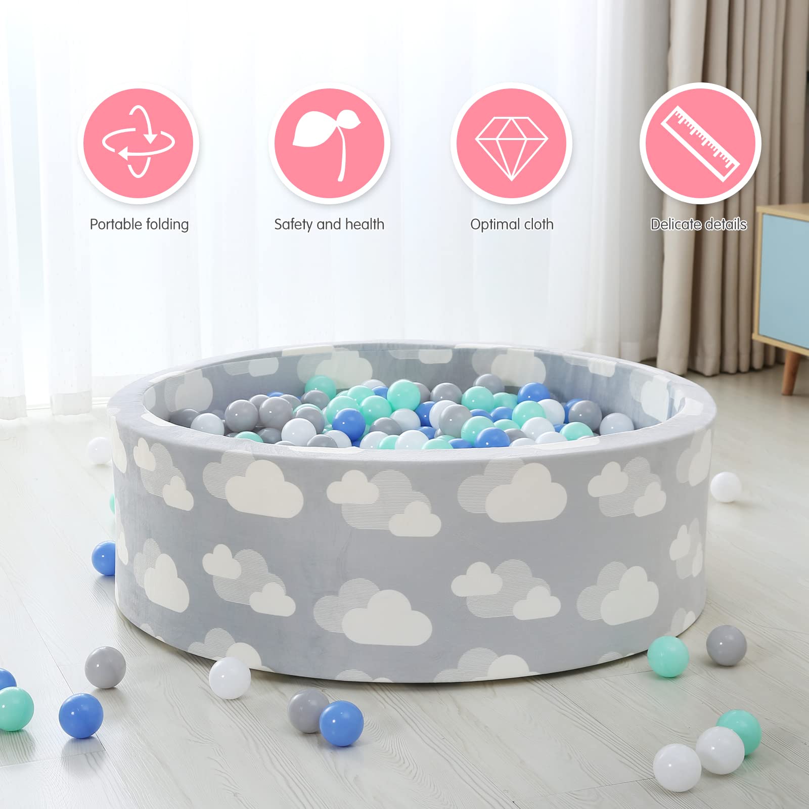 PlayMaty Foam Ball Pits for Kids - Children Baby Play Yard Playpen Fence Balls Game Sponge Balls Pool for toddlers, Girls, Boys Indoor and Outdoor (No Excluding Balls)