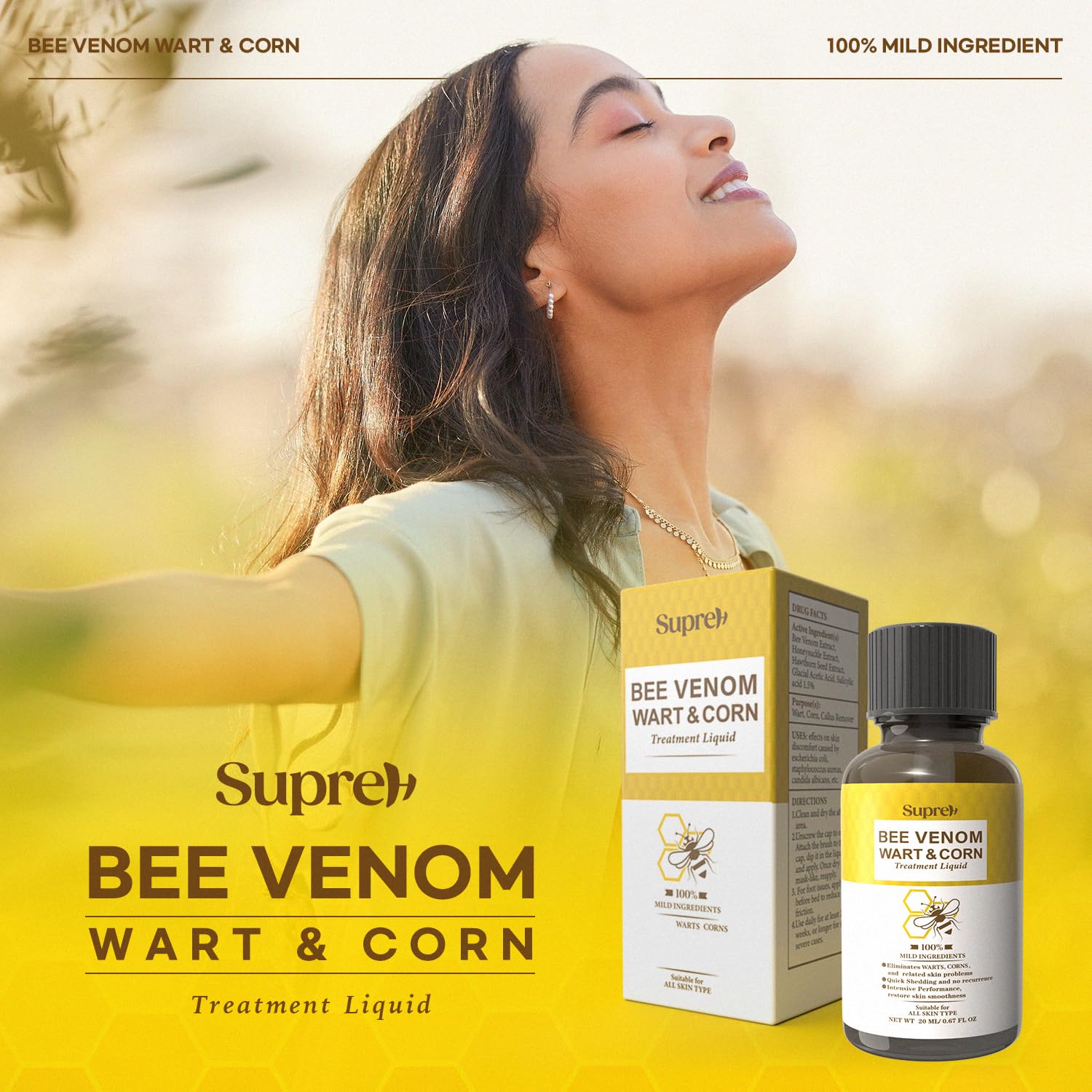 SupreH Fast-Acting bee Venom wart Remover: wart Freeze Off with salicylic Acid & bee Venom Cream - Wart Removal for Plantar Wart Genital Wart Common Wart on face Hand Finger 20 ML