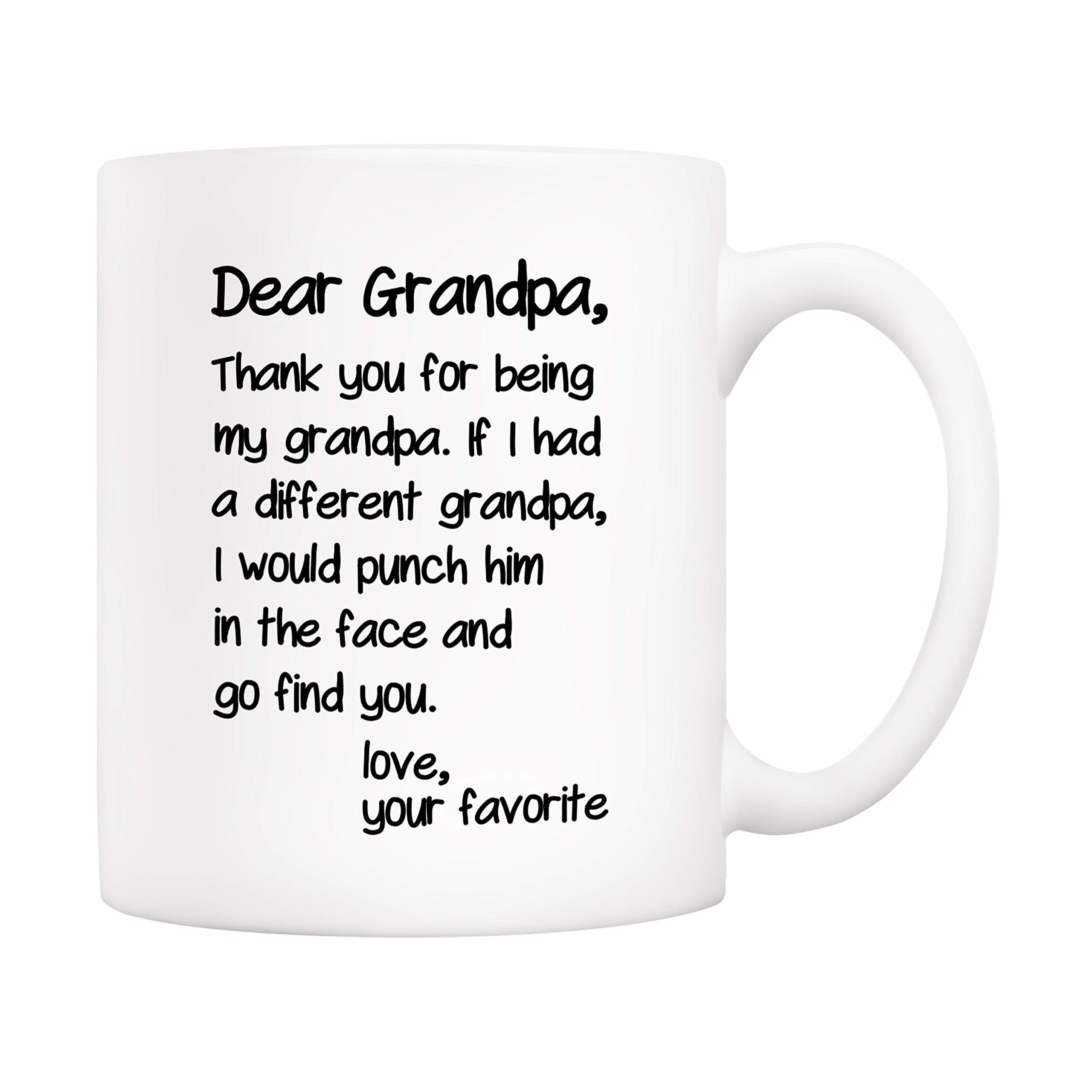 5Aup Father's Day Funny Grandpa Coffee Mug Christmas Gifts from Grandson Granddaughter, Dear Grandpa, Thanks for Being... Love Your Favorite Cups 11 Oz, Birthday Present Idea for Grandfather