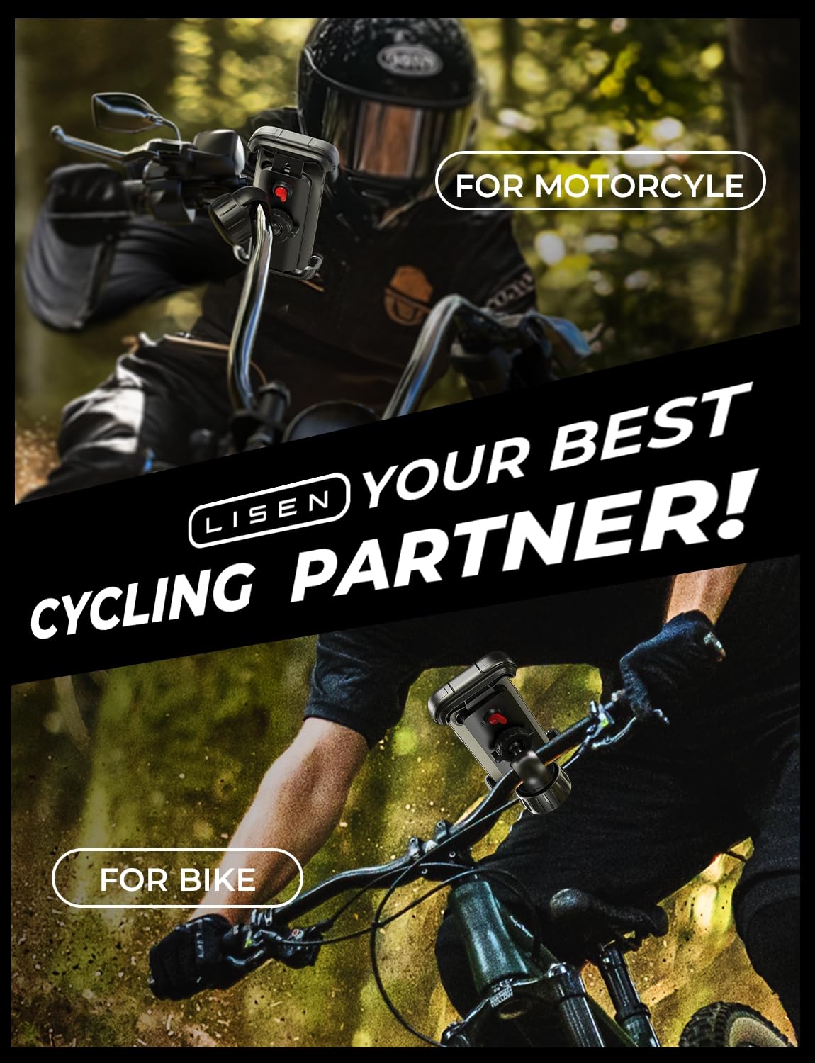 LISEN for iPhone 17 Bike Phone Holder Mount, [Compatible with Large Phone ＆ Anti-Navigation Shaking], Bicycle Phone Holder Handlebar Cell Phone Clamp for iPhone 17 Air Pro Max 15 14 13 Samsung