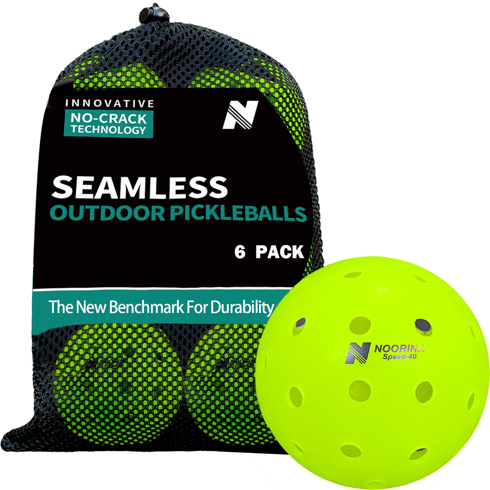 NOORINA Pickleball Balls Outdoor Pickleballs USAPA Approved, NO Crack Seamless Pickleballs, 6 or 12 Pack Pickle Balls with Pickleballs Bag