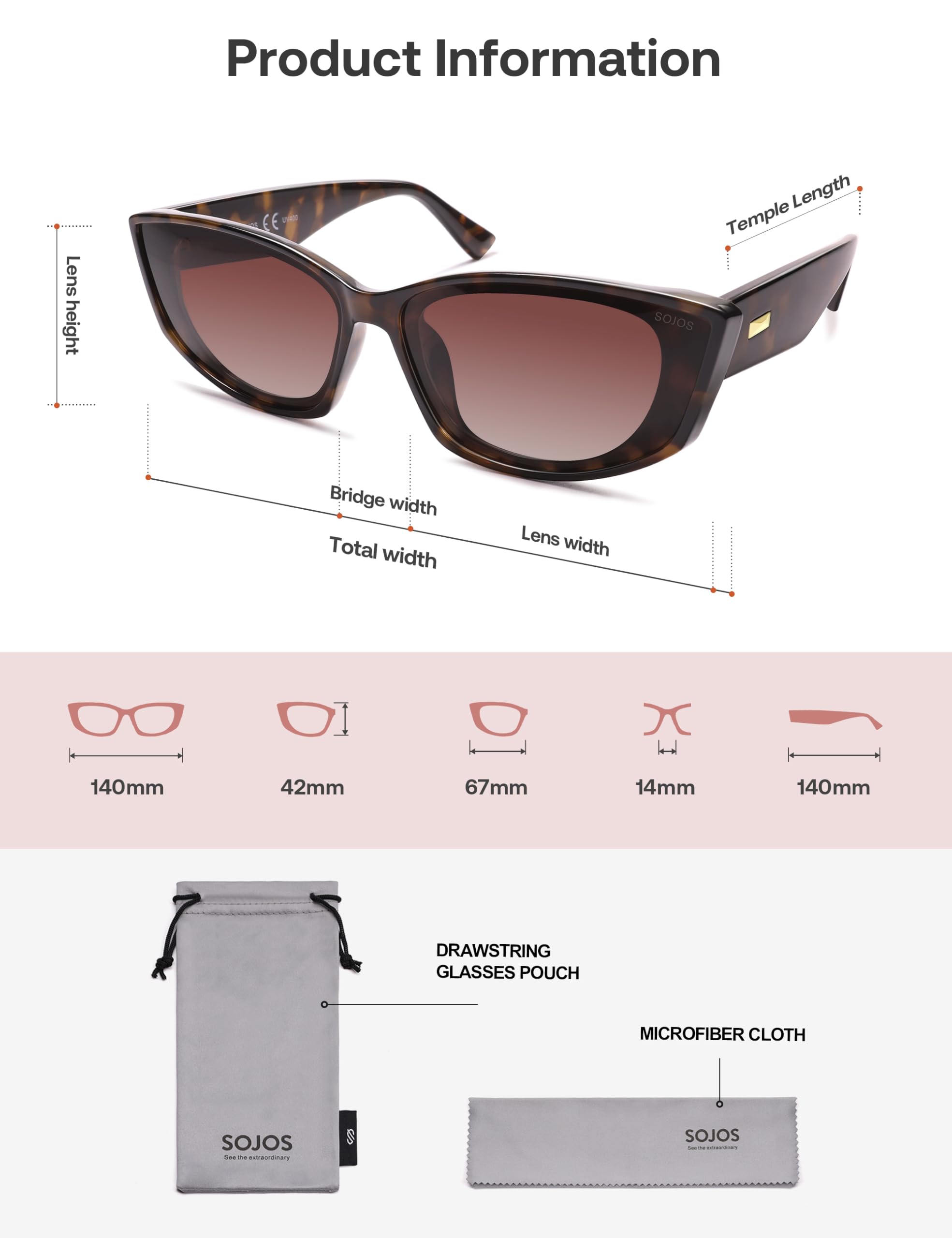 SOJOS Retro Cat Eye Polarized Sunglasses for Women Designer Inspired Sunnies UV400 Protection SJ2607 Tortoise/Gradient Pink