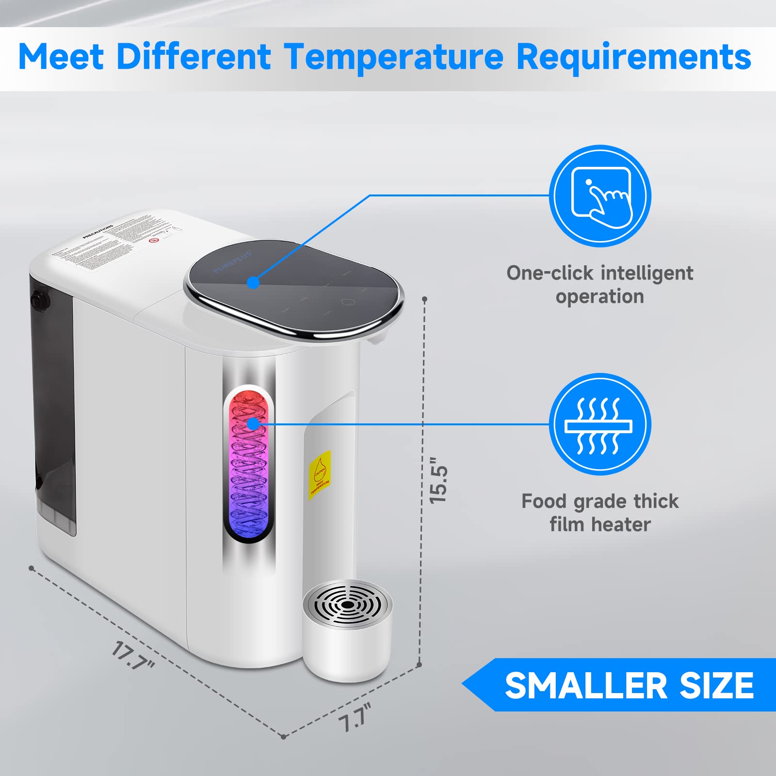 RO Water Filtration System with Instant Hot Water Dispenser, Large Tank, Adjustable Temperatures, Efficient Drainage, and High-Temperature Safety Lock, White