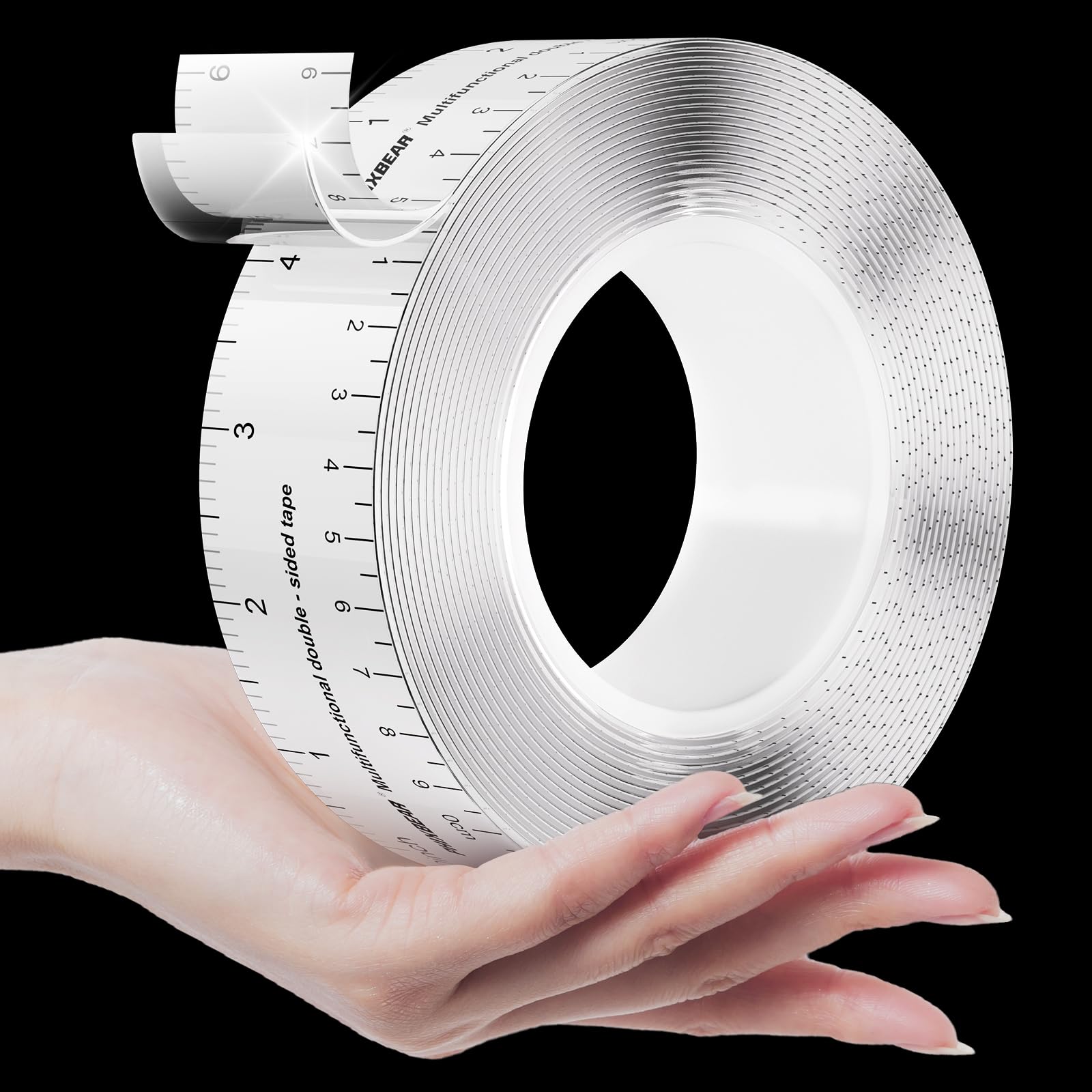 PHIXBEAR Double Sided Tape Heavy Duty, Heat Resistant and Removable, Clear Mounting Nano Tape with Measurement Guide (Printed Inch/cm Backing) Ideal for Home, Office, and Picture Hanging 1.18" x 9.85'
