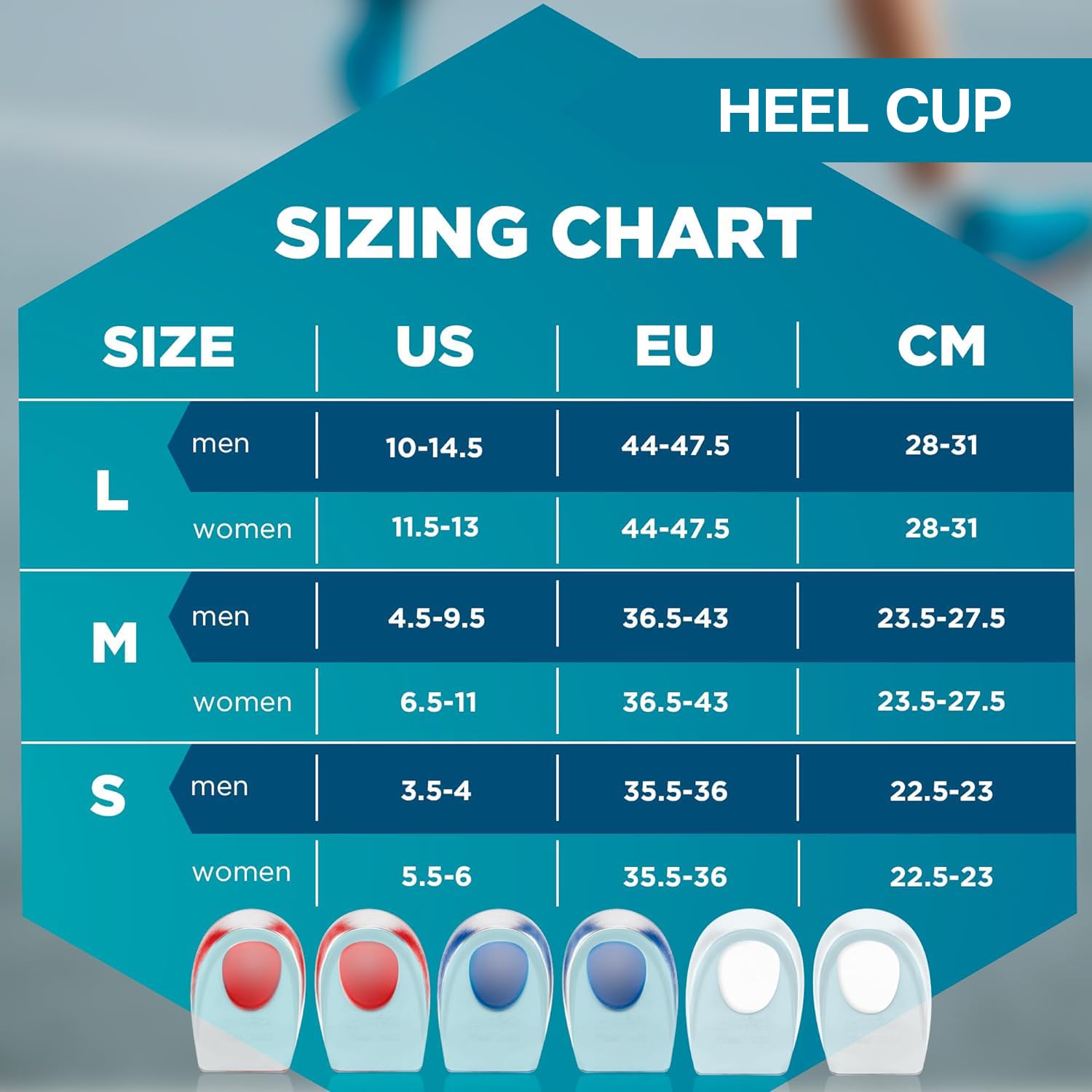 Gel Silicone Heel Cups/Pads - 2 Pack, Size L, Heel Lifts for Achilles Tendonitis, Soft Gel Toe Cap - 4 Small & 2 Big Toe Protectors for Women & Men