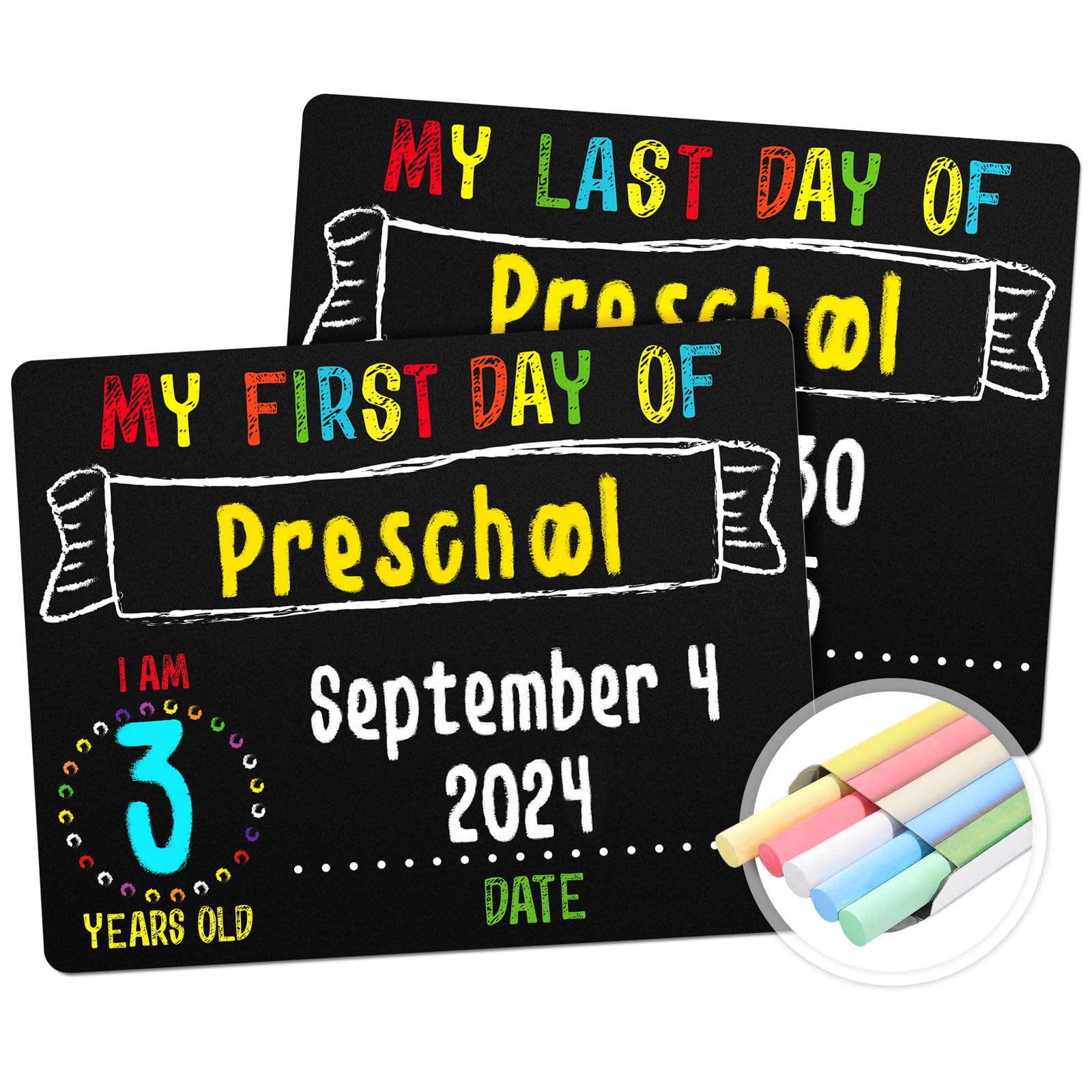 First & Last Day of School Chalkboard Sign (8.5x11 inches, Double-Sided), My Small Back to School Board, for Kids - Preschool, Kindergarten, 1st Grade Supplies