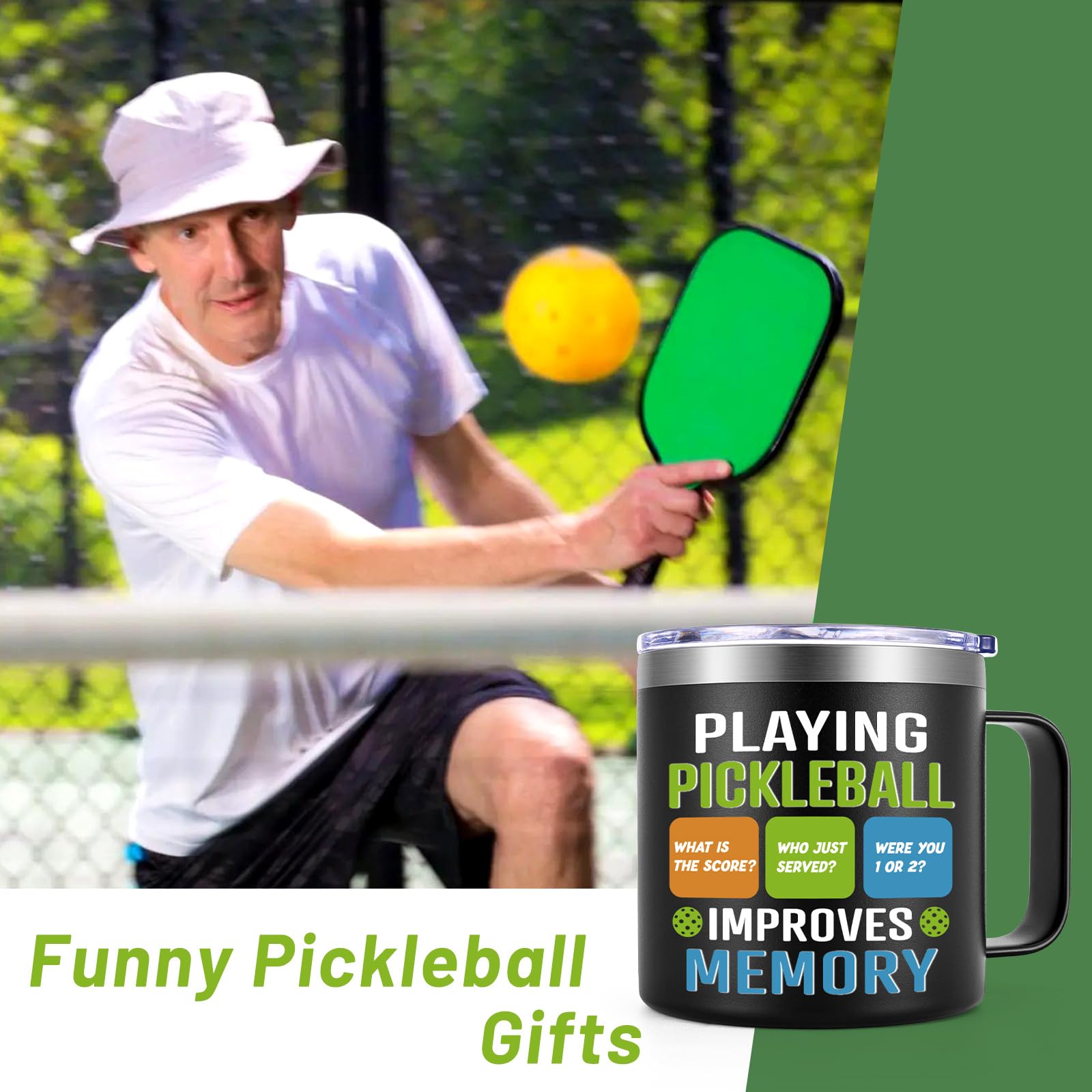 Lifecapido Playing Pickleball Improves Memory Stainless Steel Coffee Mug, Pickleball Gifts for Women Men, Gift for Pickleball Lovers Grandma Grandpa on Birthday Retirement Mothers Day(14 oz Black)