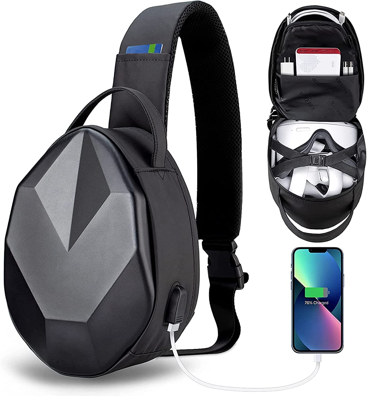 YOREPEK Carrying Case Compatible with Oculus Meta Quest 3/Quest 3S/Quest 2/Vision Pro, Hard Travel Bag fit for Meta Quest Pro Gaming Headset and Controllers, Lightweight Case with USB Charging Port