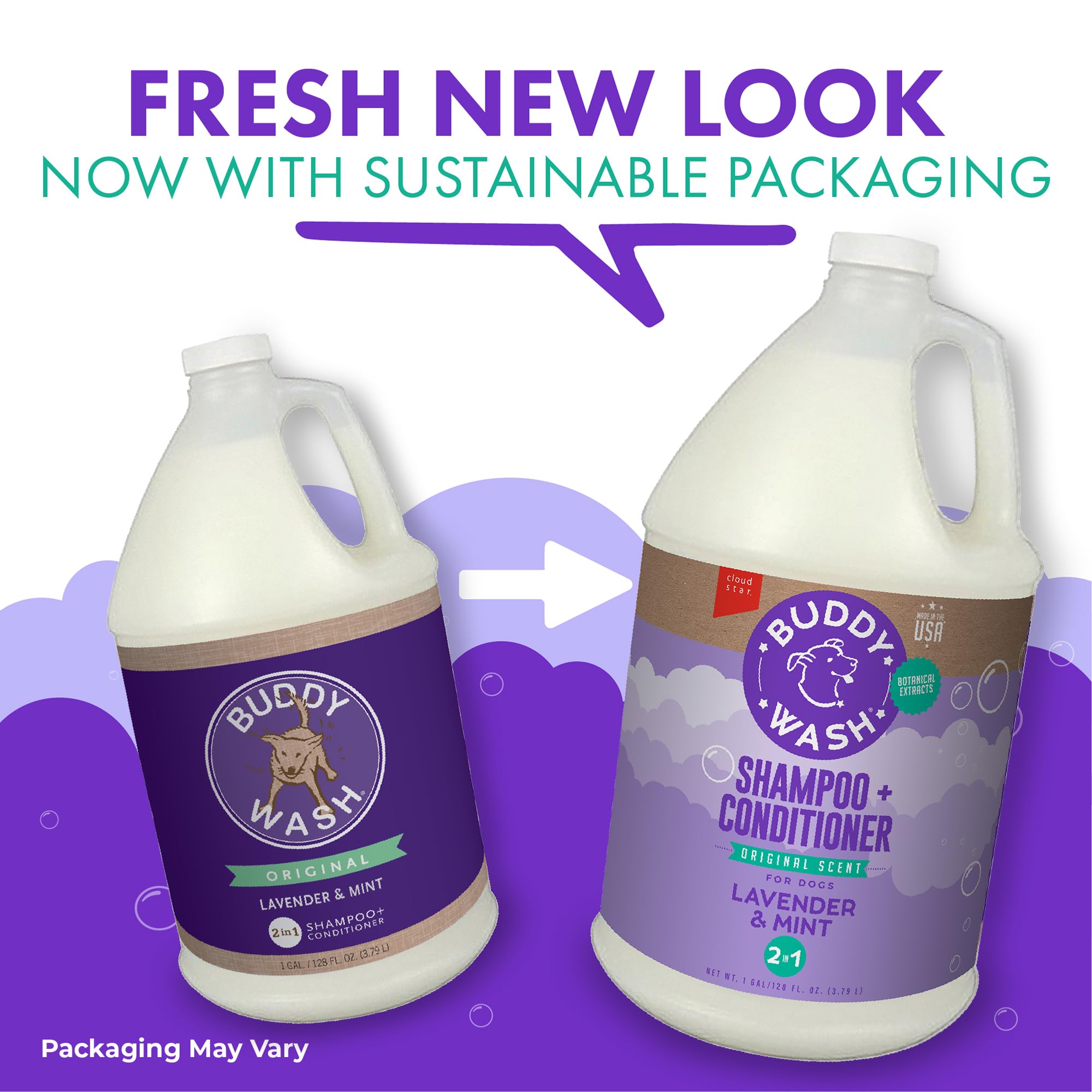 Buddy Wash 2-in-1 Dog Shampoo and Conditioner for Dog Grooming, Lavender & Mint, 1 gal. Bottle