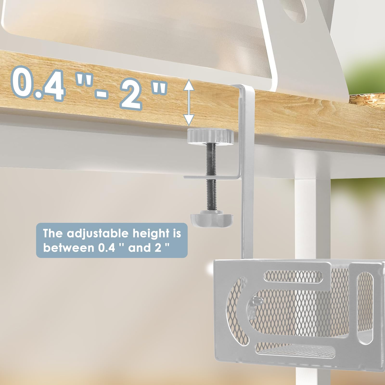 Under Desk Cable Management Tray, Cable Management Under Desk No Drill, Cable Management Tray with Desk Clamp for Home Office Standing Desk Wire Management, White