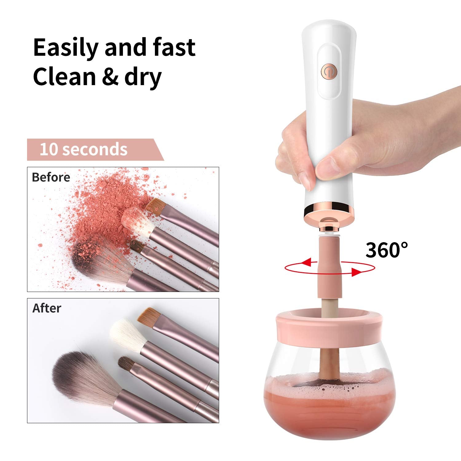 Senbowe Upgraded Makeup Brush Cleaner and Dryer Machine, Electric Cosmetic Automatic Brush Spinner with 8 Size Rubber Collars, Wash and Dry in Seconds, Deep Cosmetic Brush Spinner for Brushes