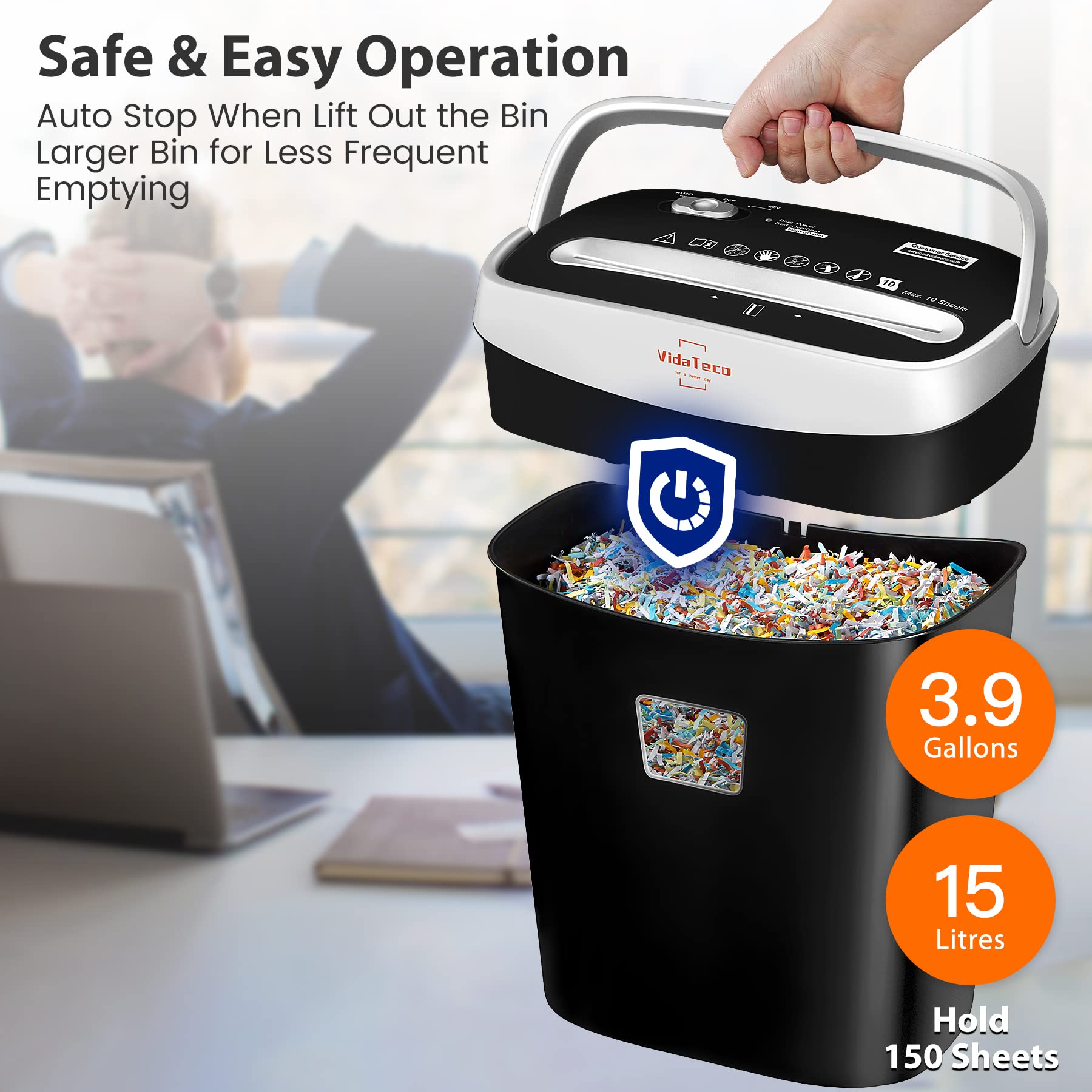 Paper Shredder for Home Office,VidaTeco 10-Sheet Cross-Cut Shredder with US Patented Cutter,Also Shreds Card/CD/Clip,Paper Shredder for Home Use Heavy Duty,Durable with Jam Proof,3.9-Gallon Bin(ETL)