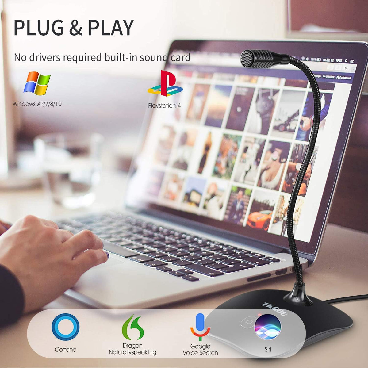 TKGOU USB Microphone, 360 Degree Adjustable Gooseneck Design, Mute Button & LED Indicator, Noise-Canceling Technology, Plug & Play, Compatible with Windows & MacOS