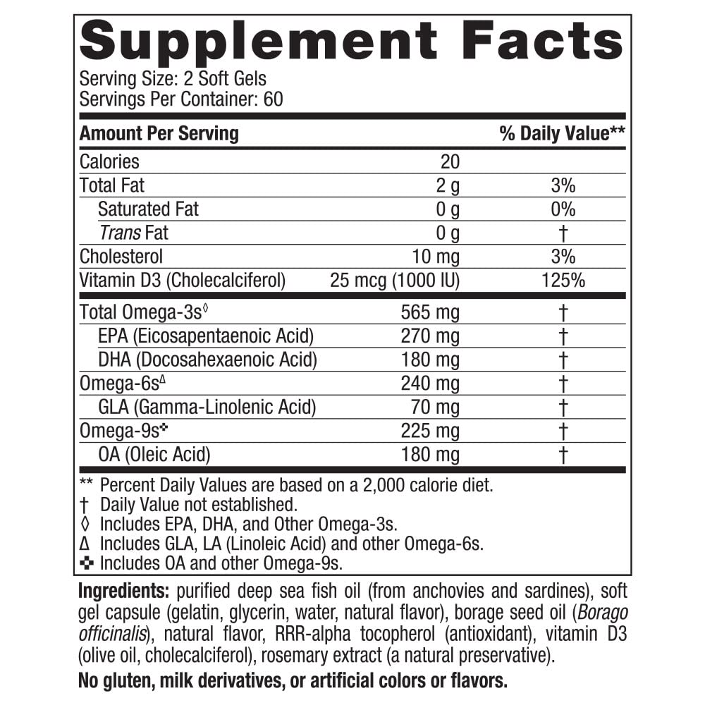 Nordic Naturals Complete Omega-D3, Lemon Flavor - 120 Soft Gels - 565 mg Omega-3 + 70 mg GLA + 1000 IU Vitamin D3 - EPA & DHA - Healthy Skin & Joints, Cognition, Positive Mood - Non-GMO - 60 Servings