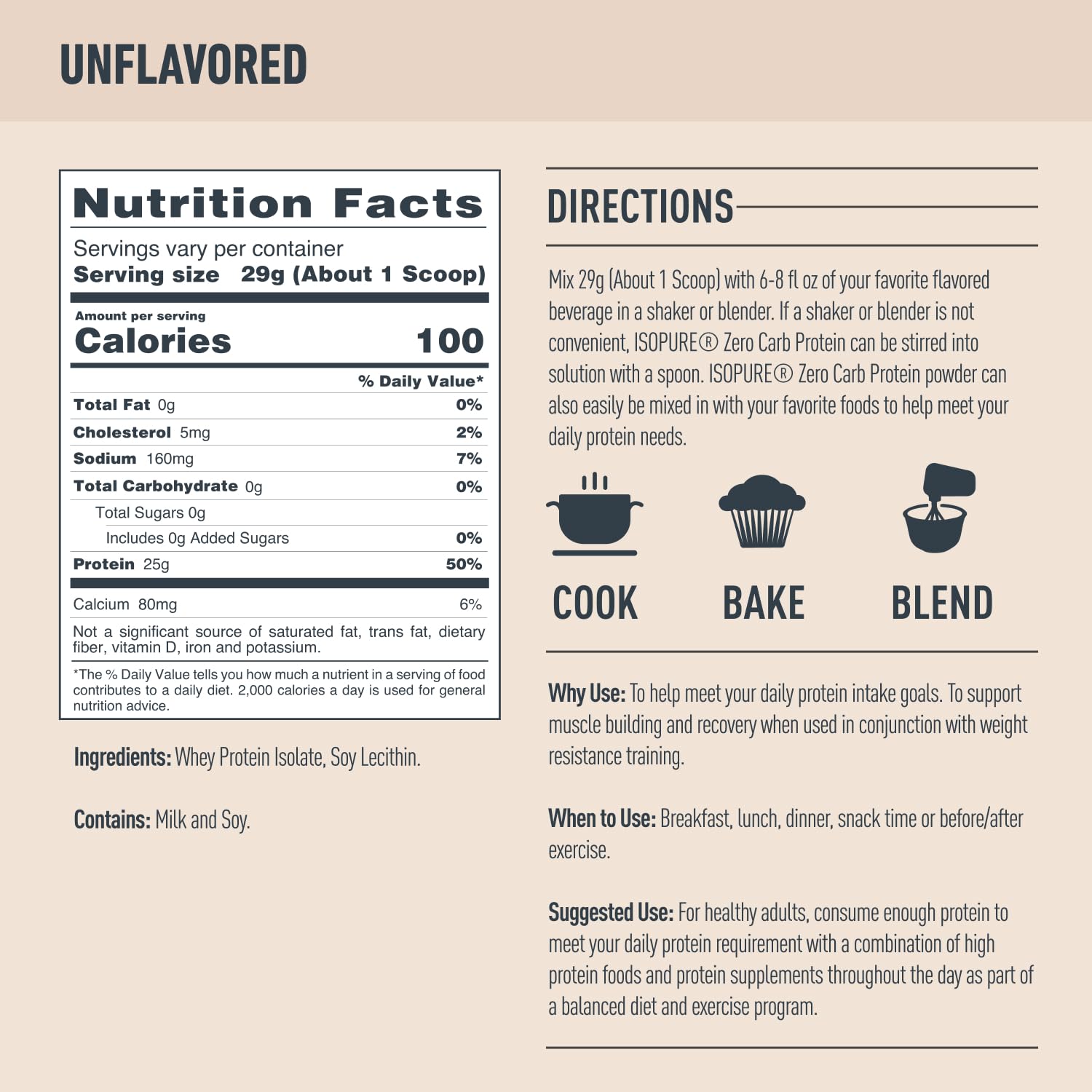 Isopure Unflavored Protein, 25g Whey Isolate, Zero Carb & Keto Friendly, 47 Servings, 3 Pounds (Packaging May Vary)