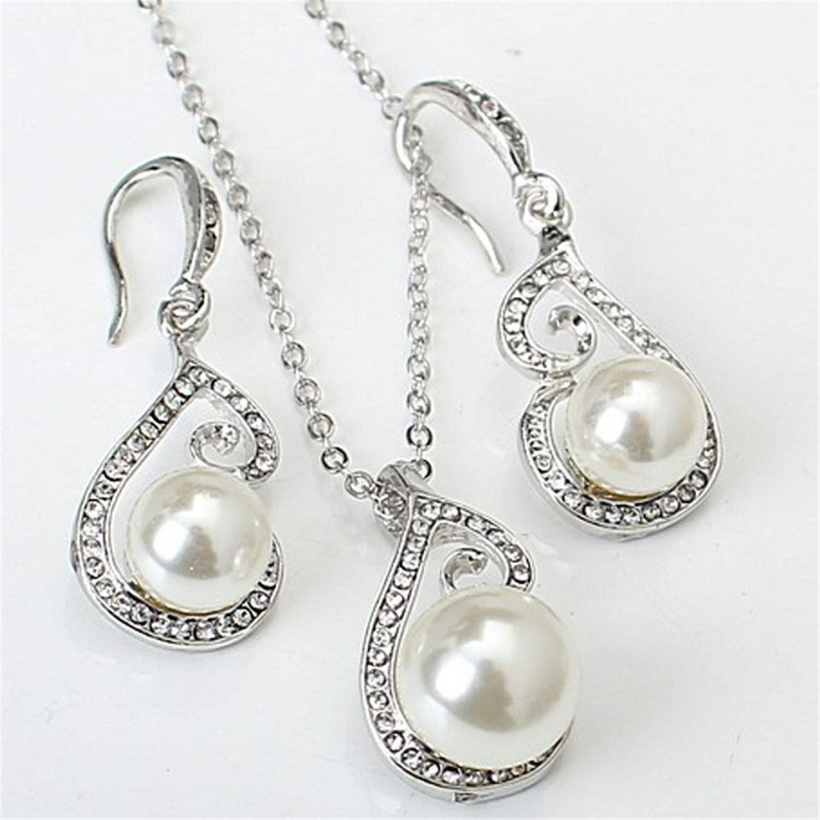 Amaon Haul Store Pearl Jewelry Set for Women Adjustable Dainty Pearl Pendant Necklace Amaon Outlet Today Pearl Dangle Earrings Wedding Pearl Silver Jewelry Set for Valentine's Day