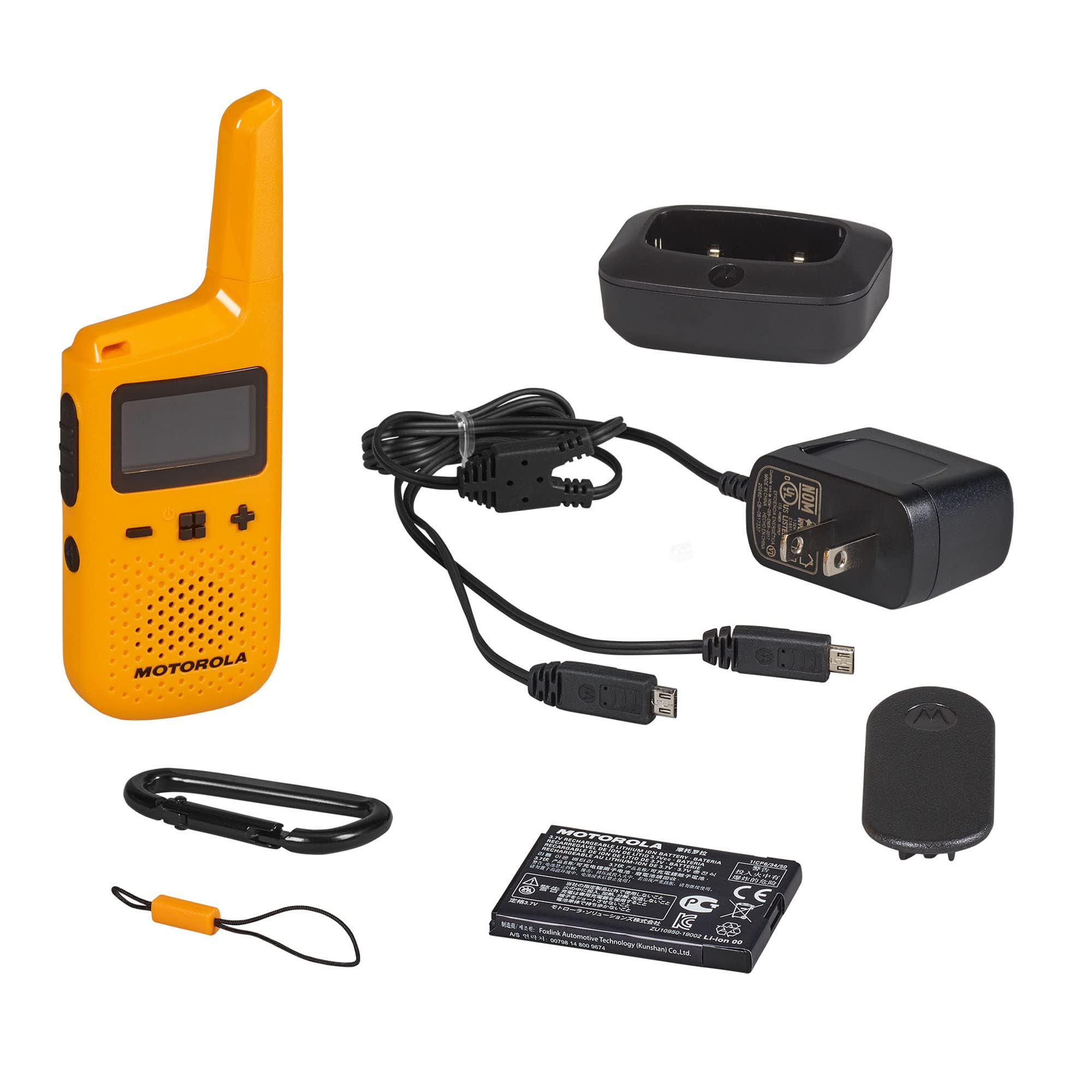 Motorola Solutions, Portable FRS, T380, Talkabout, Two-Way Radios, Rechargeable, W/ Charging Dock, 22 Channel, 25 Mile, Yellow, 2 Pack