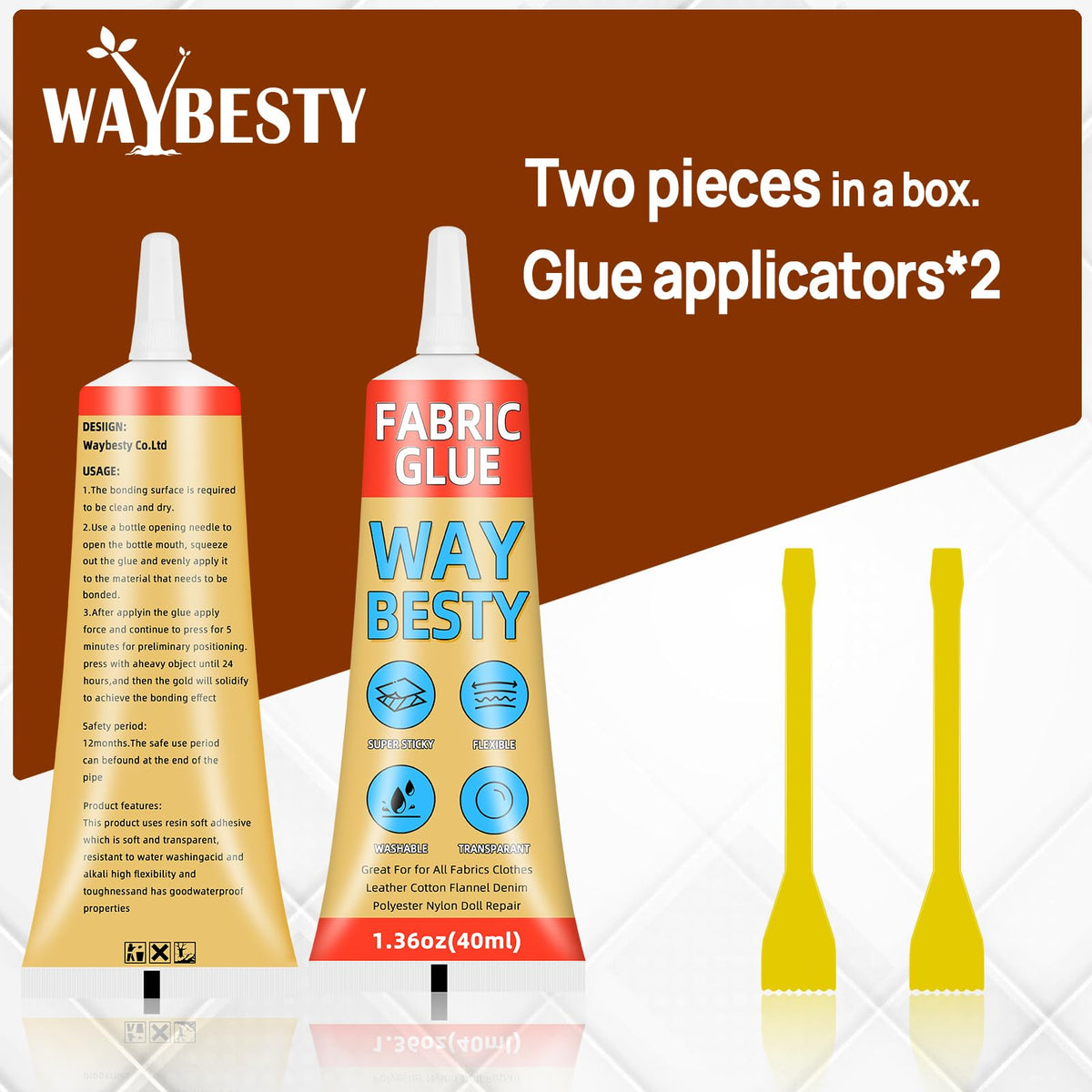 2PCS Fabric Glue, Strong Fabric and Leather Adhesive Permanent Clear Washable Clothing Glue for All Fabrics, Cotton, Flannel, Denim, Leather, Polyester, Doll Repair, 24 Hours Dry and Waterproof