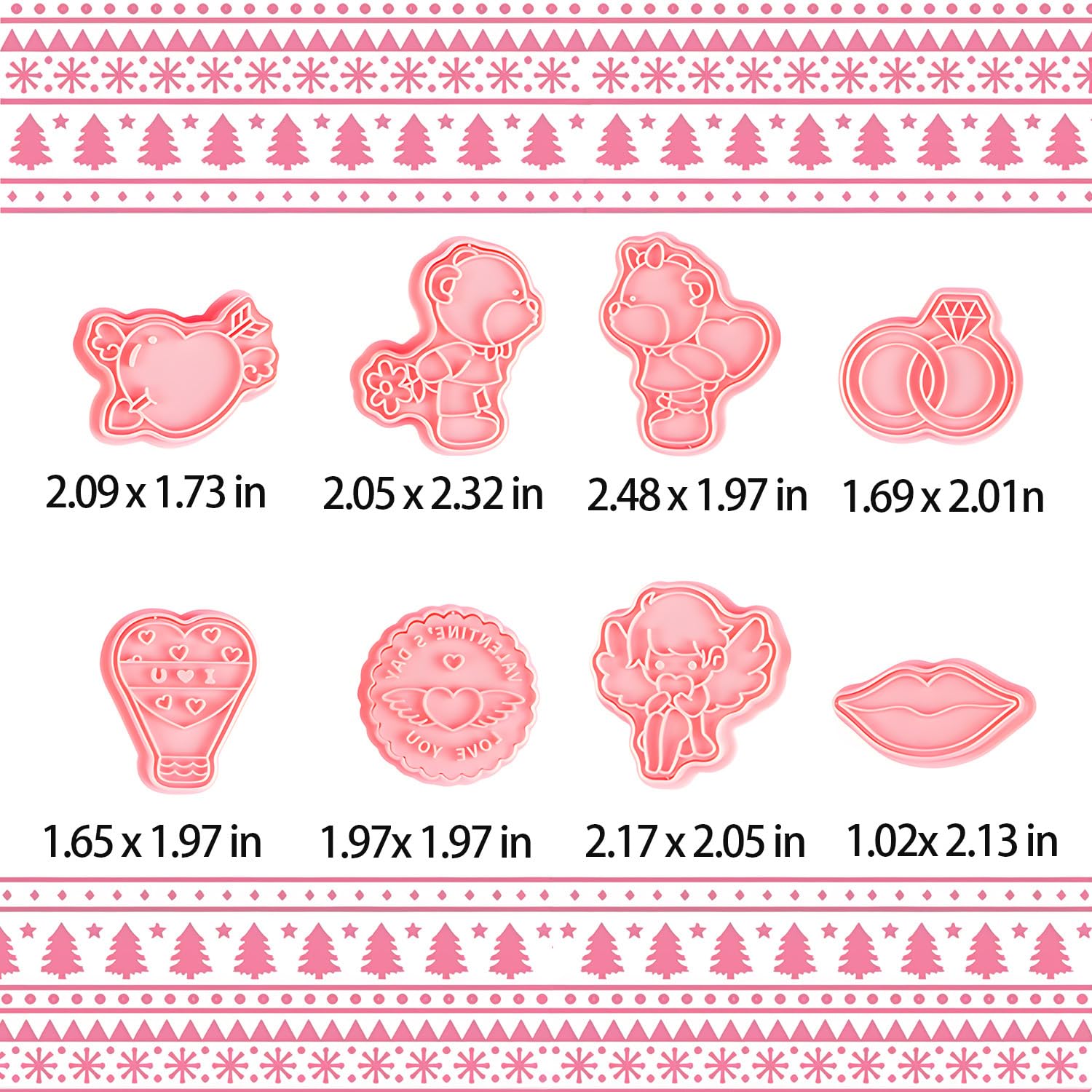 BESEK Valentine's Day Cookie Cutters: With Plunger Stamps Set, 8 Piece 3D Embossing Cutters For Biscuit Fondant Cheese Baking Molds