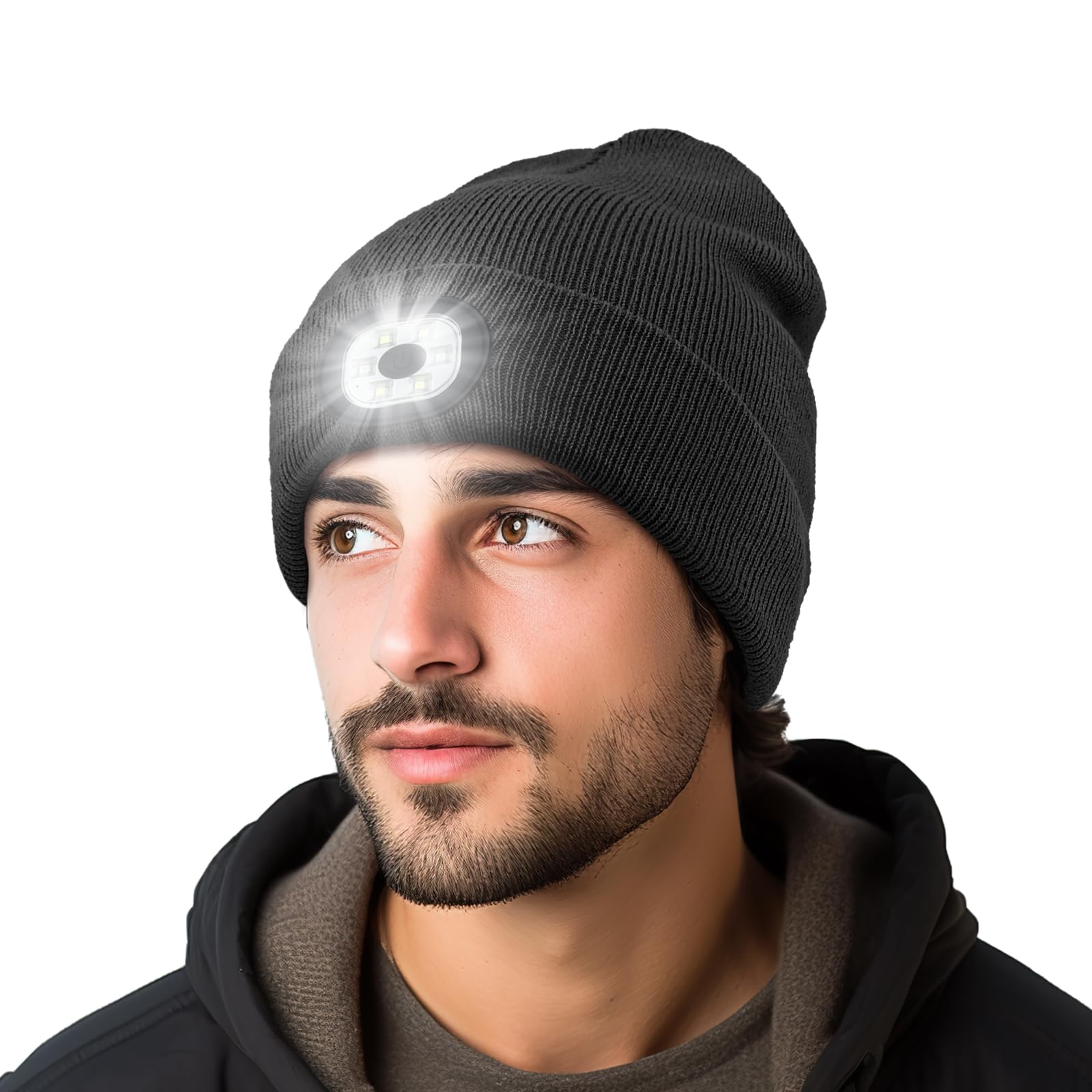 Beanie Hat Built-in Light Rechargeable LED Cap Soft Acrylic Knitted Winter Skullcap for Men Women Gift Black