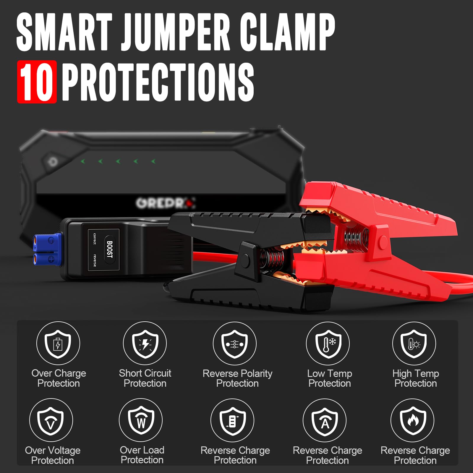 GREPRO Car Jump Starter, 3000A Car Battery Jump Starter Battery Pack (10L Gas & 8.0L Diesel Engines), 12V Battery Booster, Jump Box with Jumper Cables, Car Battery Jumper with LED Light