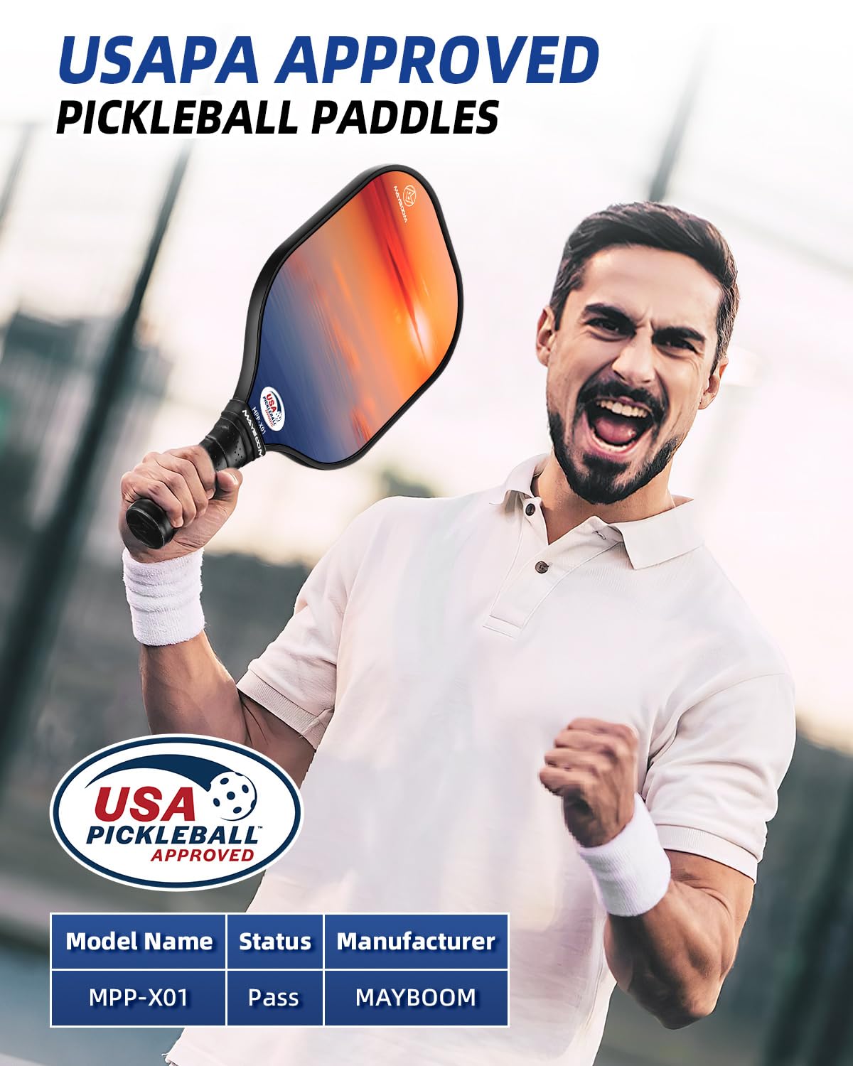 Pickleball Paddles, USAPA Approved Pickleball Racket Set of 2, Light Pickle Ball Paddle Set with Ergonomic Cushion Grip, 4 Outdoor Indoor Balls, Lightweight Carry Bag