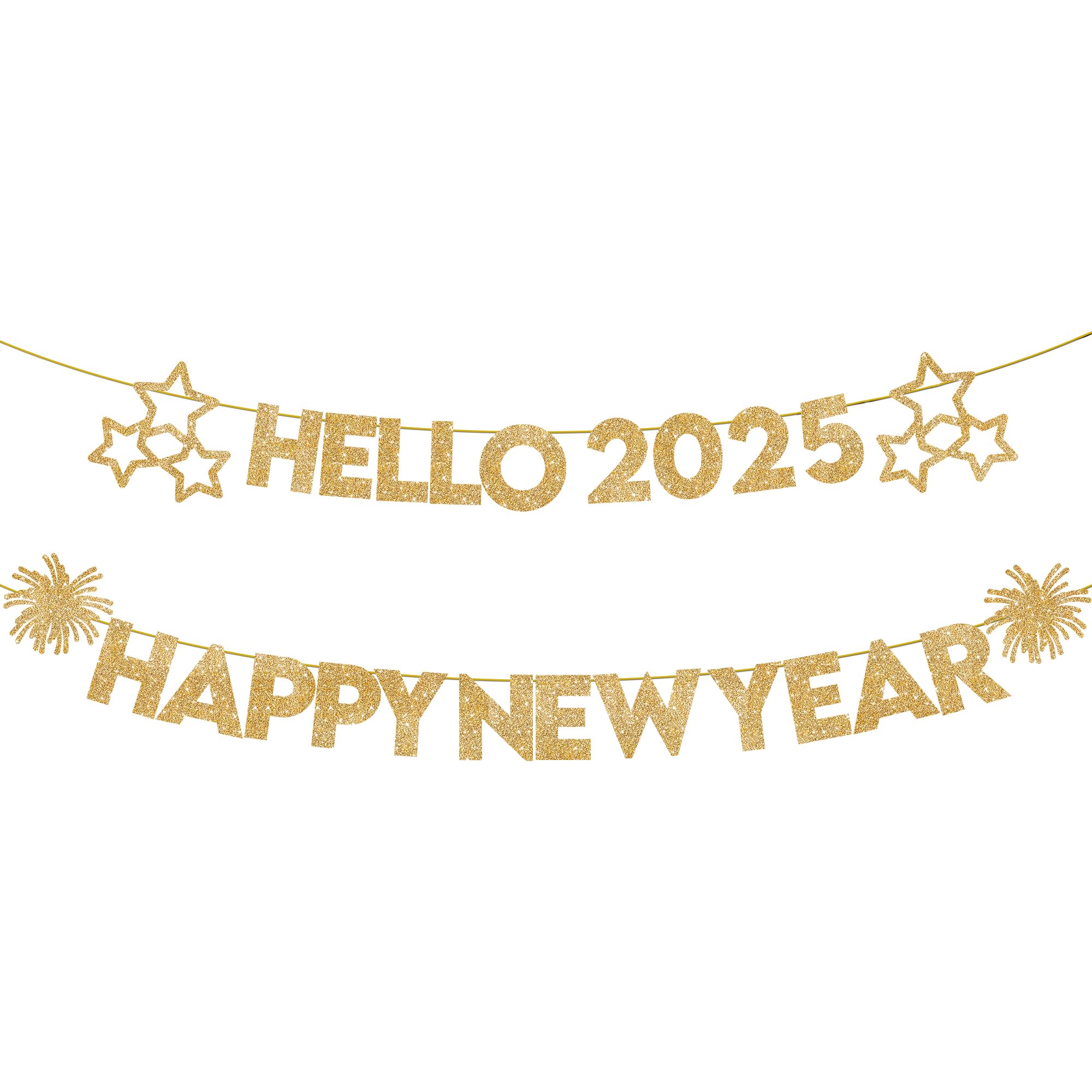 KatchOn, Happy New Year Banner - 10 Feet, No DIY | Hello 2025 Banner for Happy New Year Decorations 2025 | NYE Banner, New Years Banner | New Years Eve Party Supplies 2025 | NYE Decorations 2025