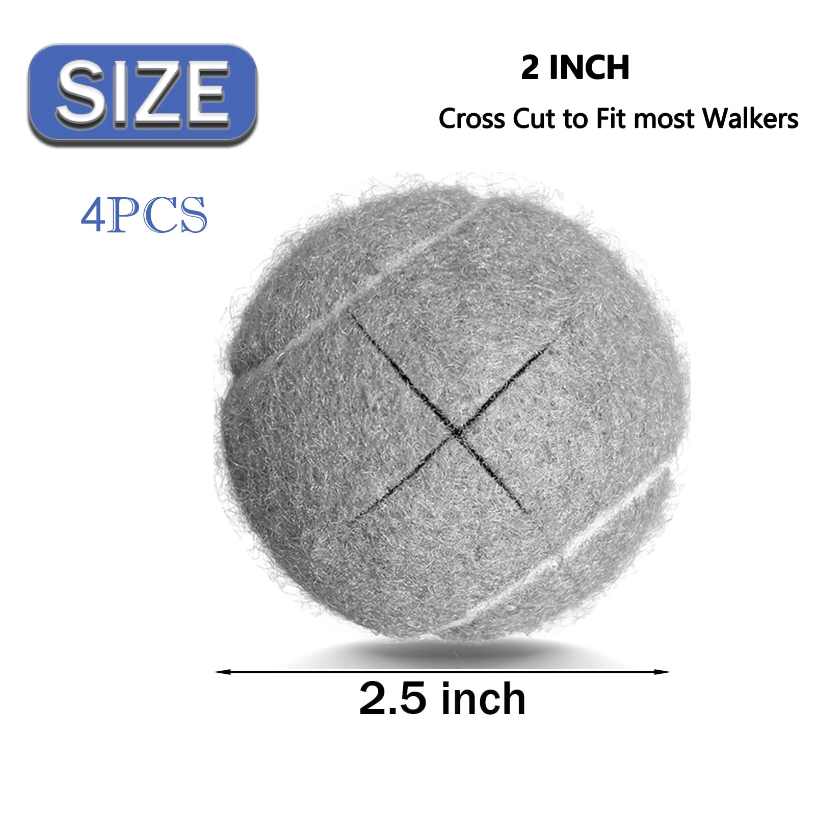 ZUJEAM Tennis Balls for Walkers, Pre Cut Walker Glide Balls for Chairs, Desks, Furniture Legs and Floor Protection, Heavy Duty Long Lasting Felt Pad Glide Coverings - 4PCS Gray