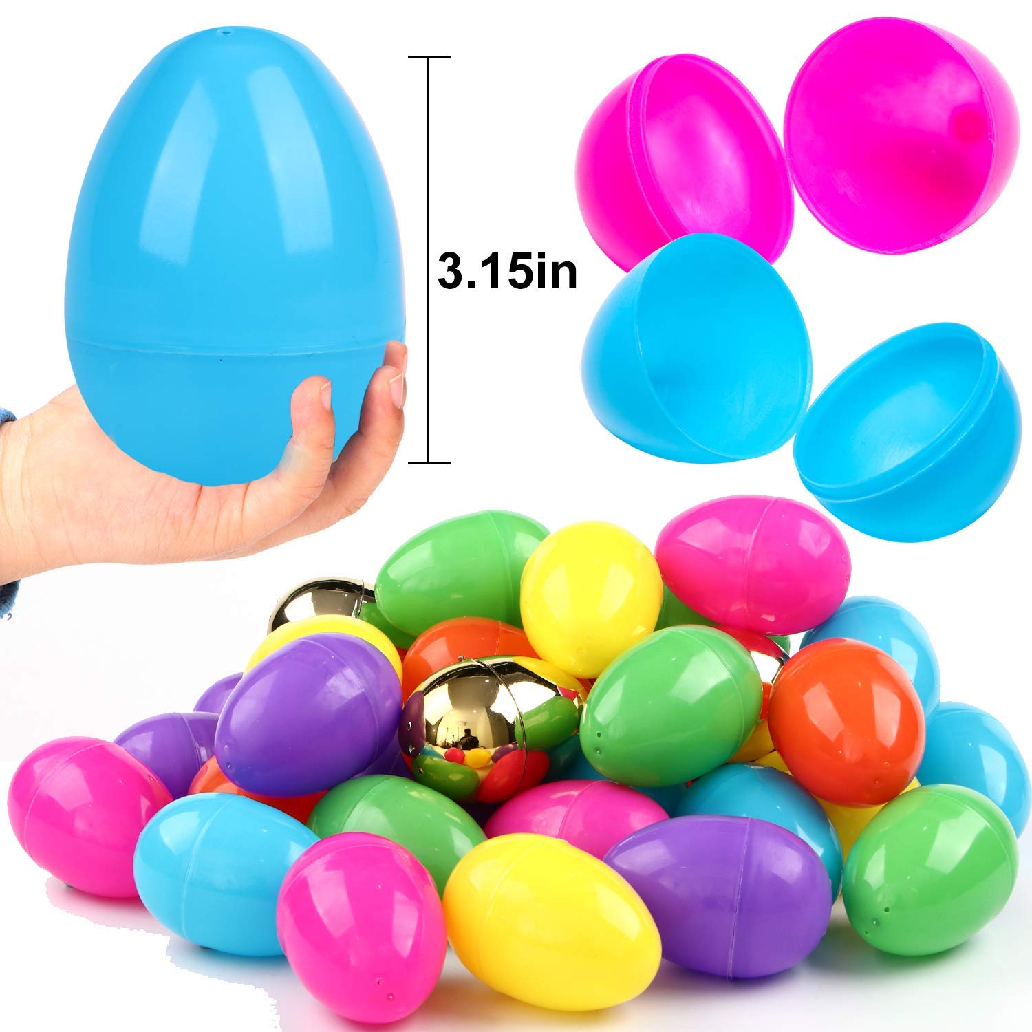 GABOSS Jumbo Bright Plastic Easter Eggs - 3.15'' Include 6 Golden Eggs,for Easter Basket Stuffers Fillers,Theme Party Favor,Classroom Prize (3.15 in) 150 Pieces